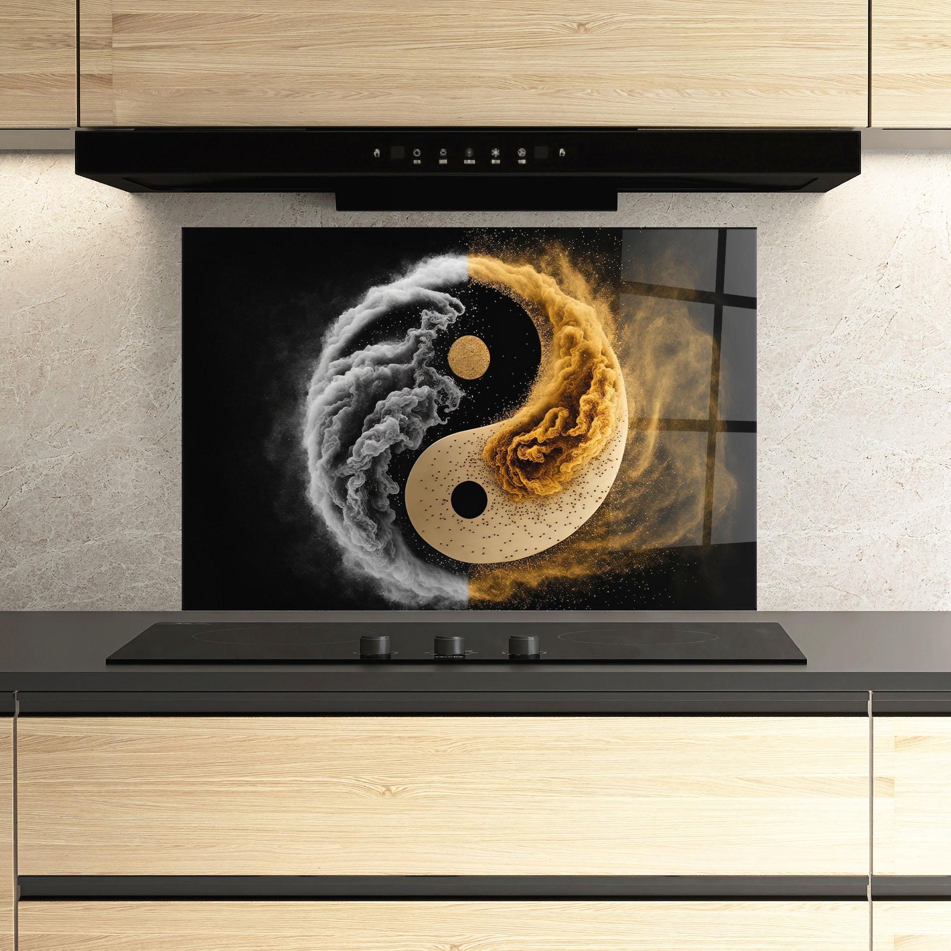 Panou Sticla Bucatarie Cream Smoke Yinyang mockup 3