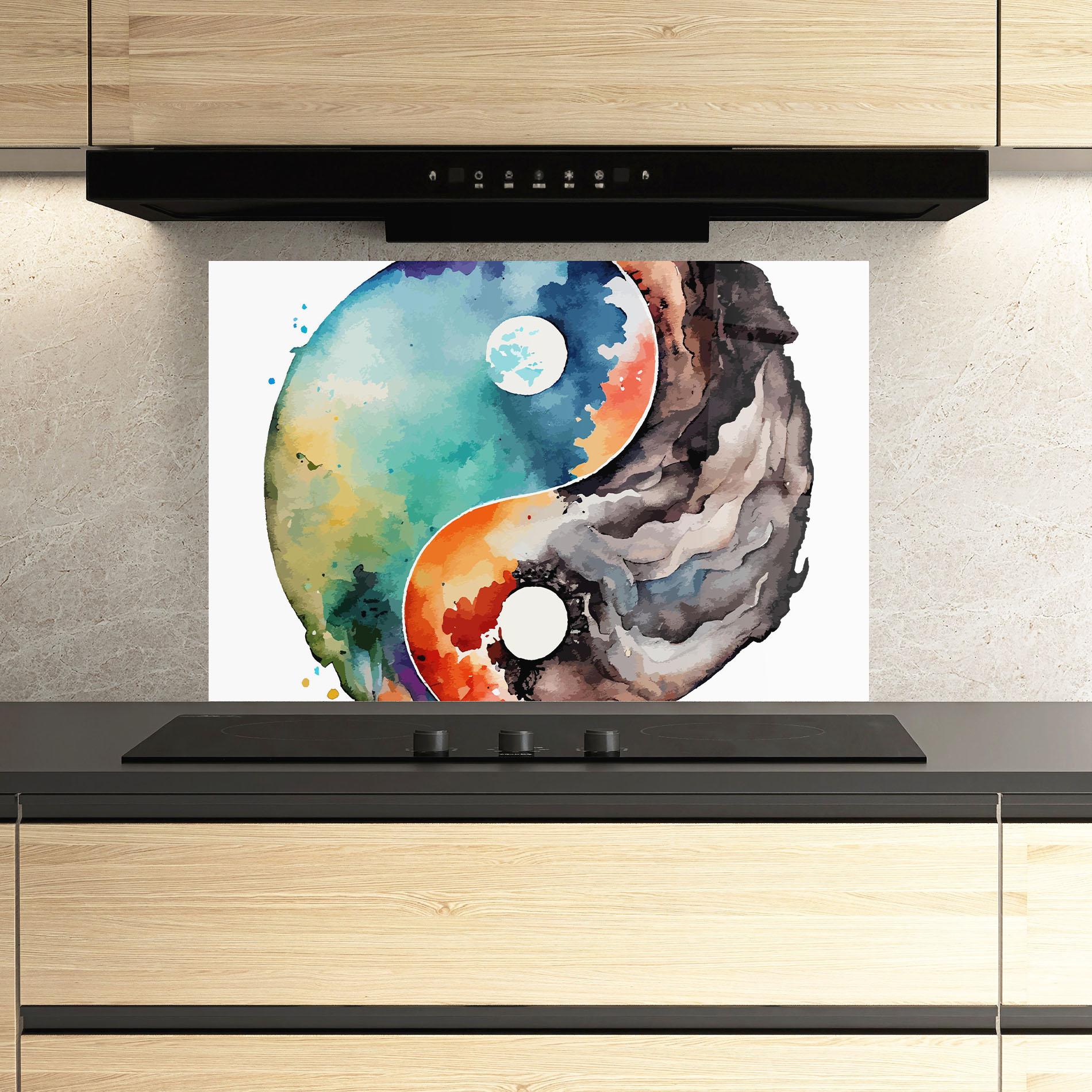 Panou Sticla Bucatarie Earth Yinyang Art mockup 3