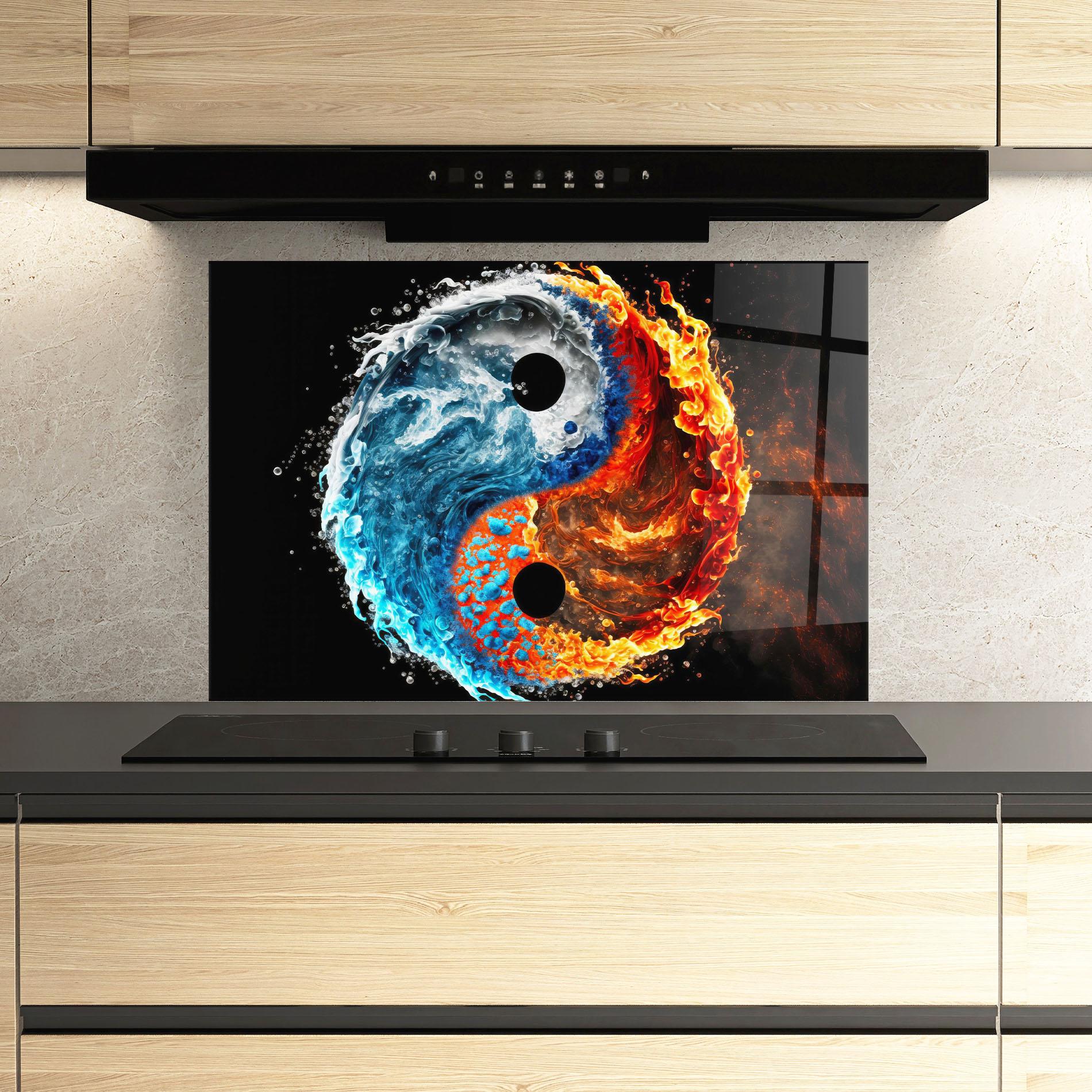 Panou Sticla Bucatarie Fire Water Yin Yang mockup 3