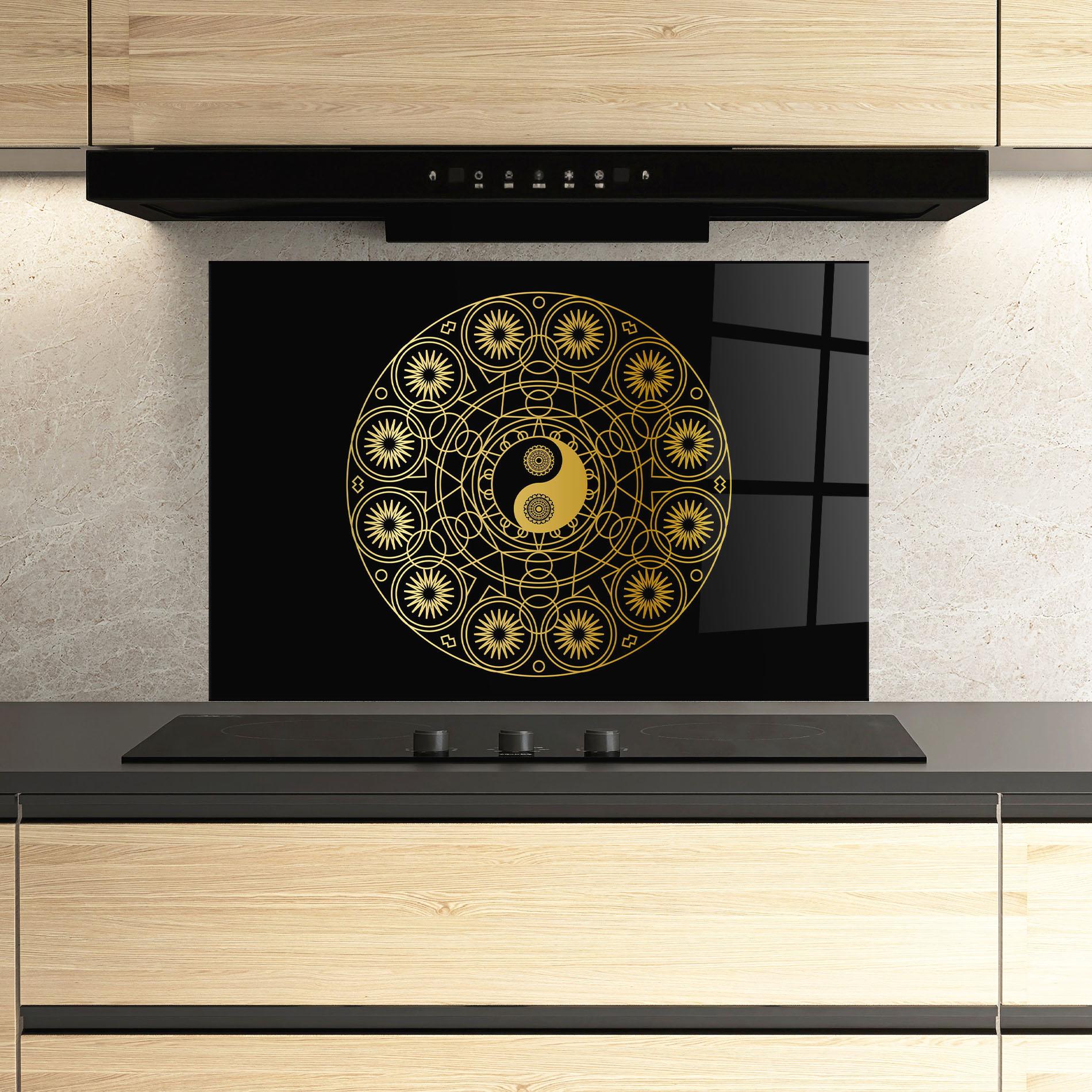 Panou Sticla Bucatarie Gold Meditation Mandala mockup 3