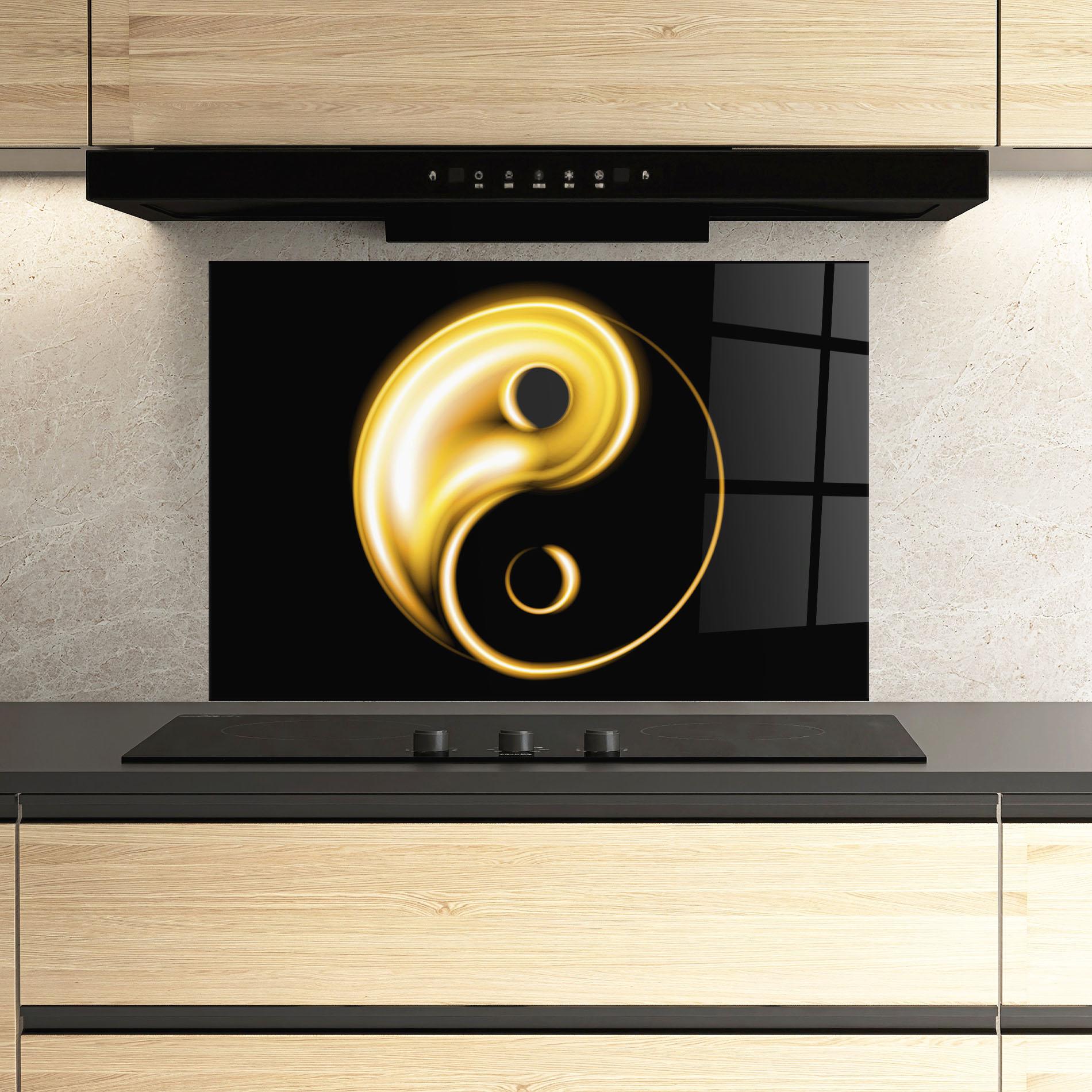 Panou Sticla Bucatarie Gold Yinyang mockup 3