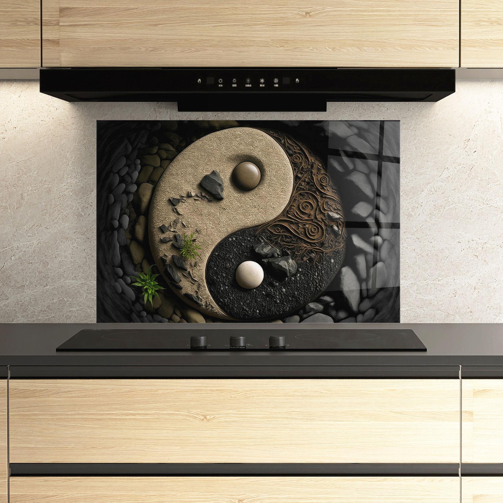 Panou Sticla Bucatarie Gray Pebbles Yinyang mockup 3