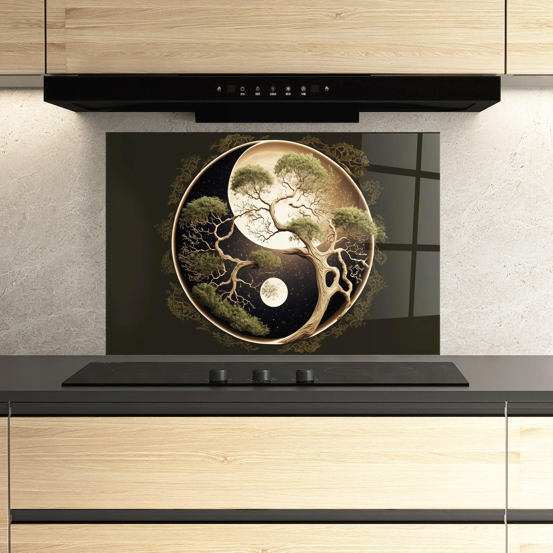 Panou Sticla Bucatarie Green Tree Yinyang mockup 3