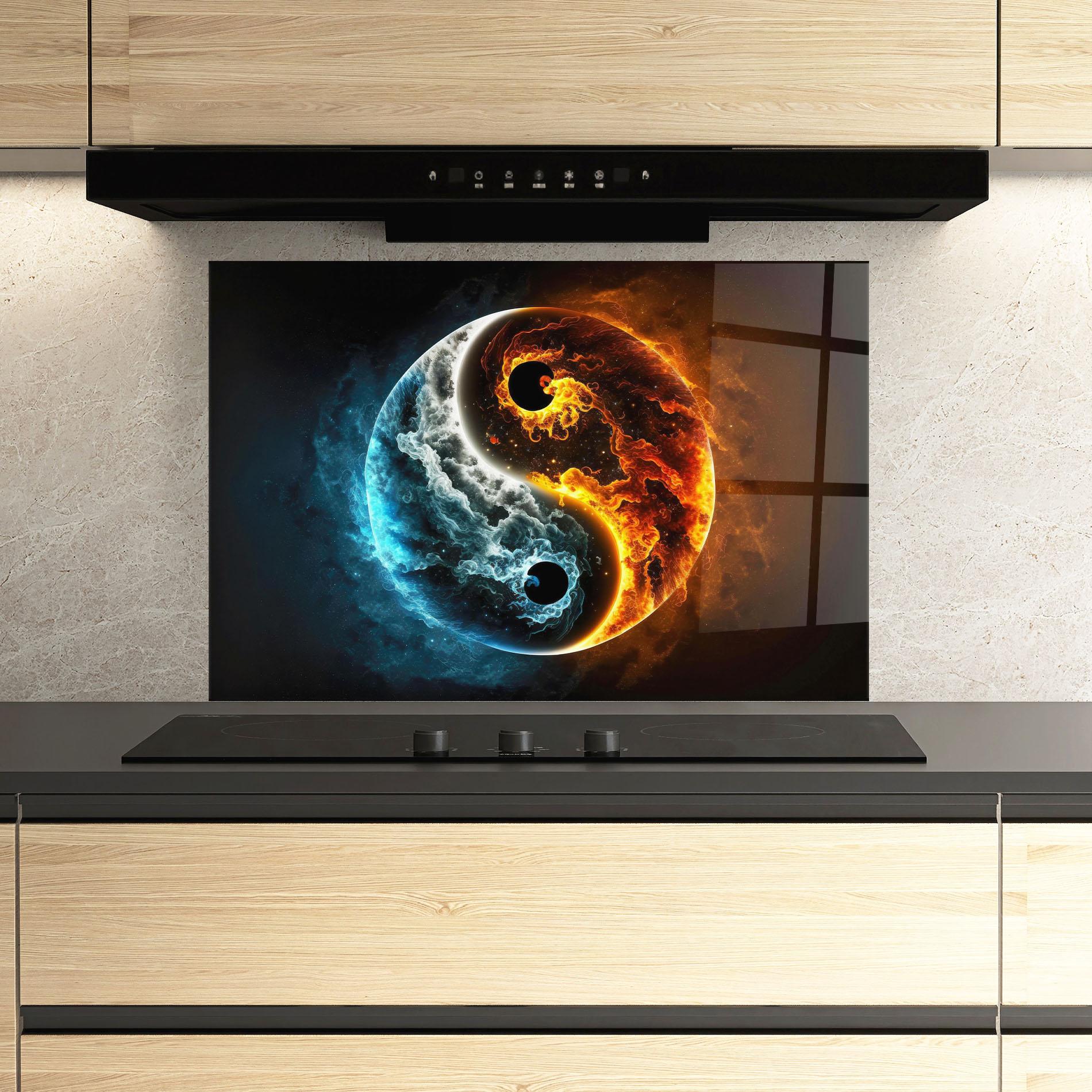 Panou Sticla Bucatarie Red Blue Yin Yang mockup 3