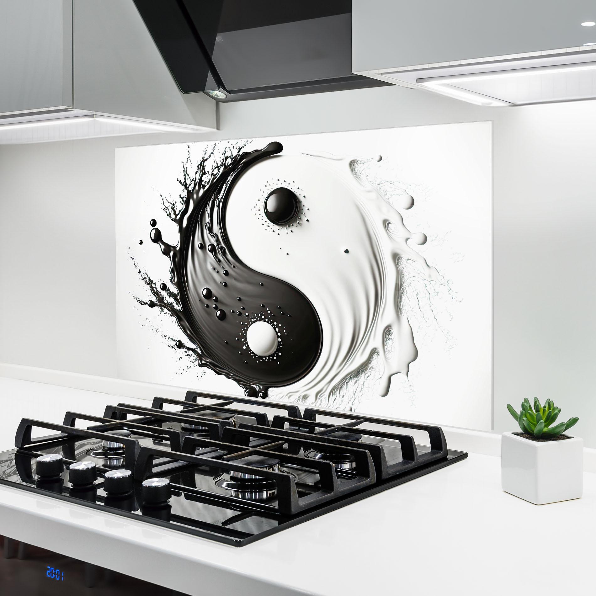 Panou Sticla Bucatarie Black Liquid Yinyang mockup 6