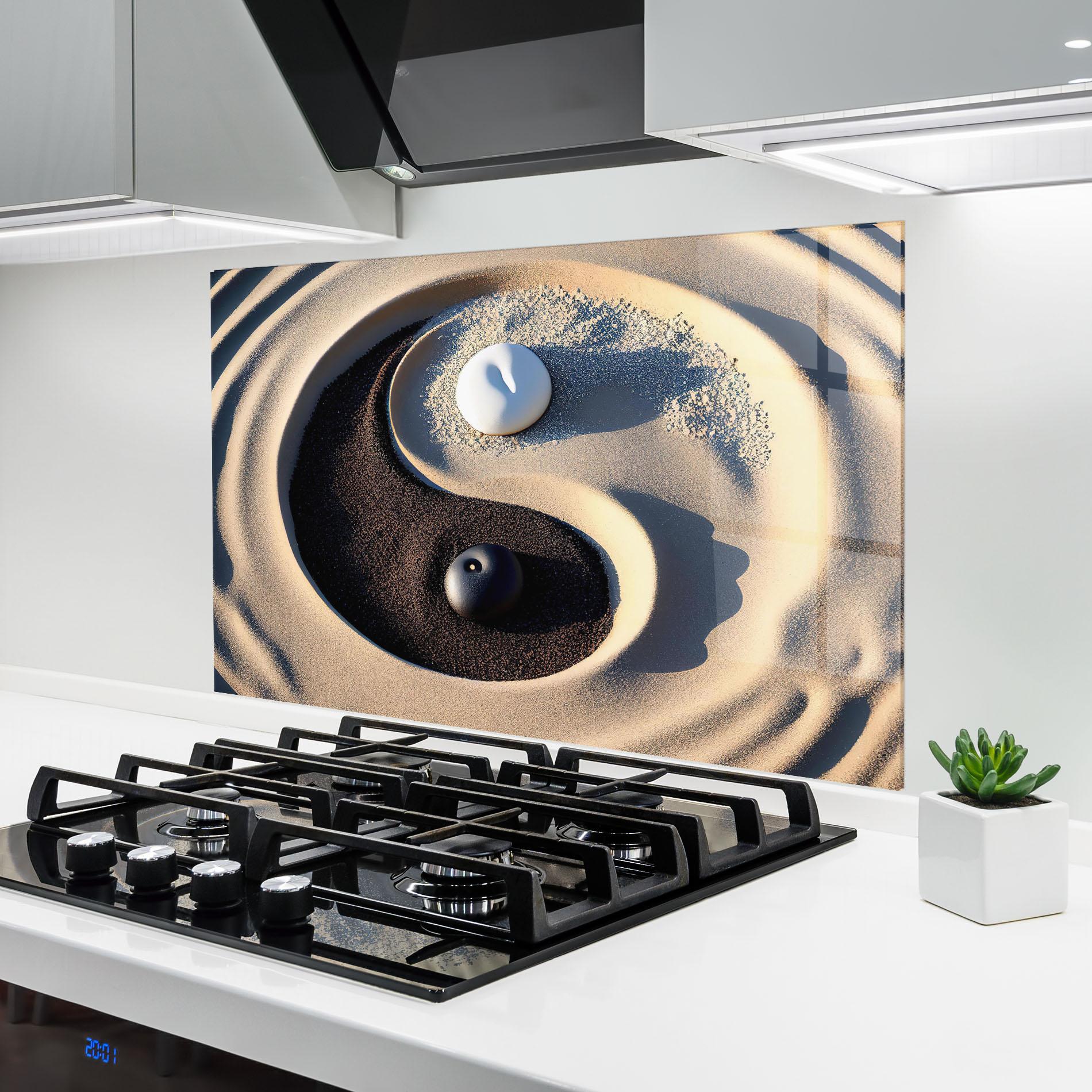 Panou Sticla Bucatarie Black Sand Yinyang mockup 6
