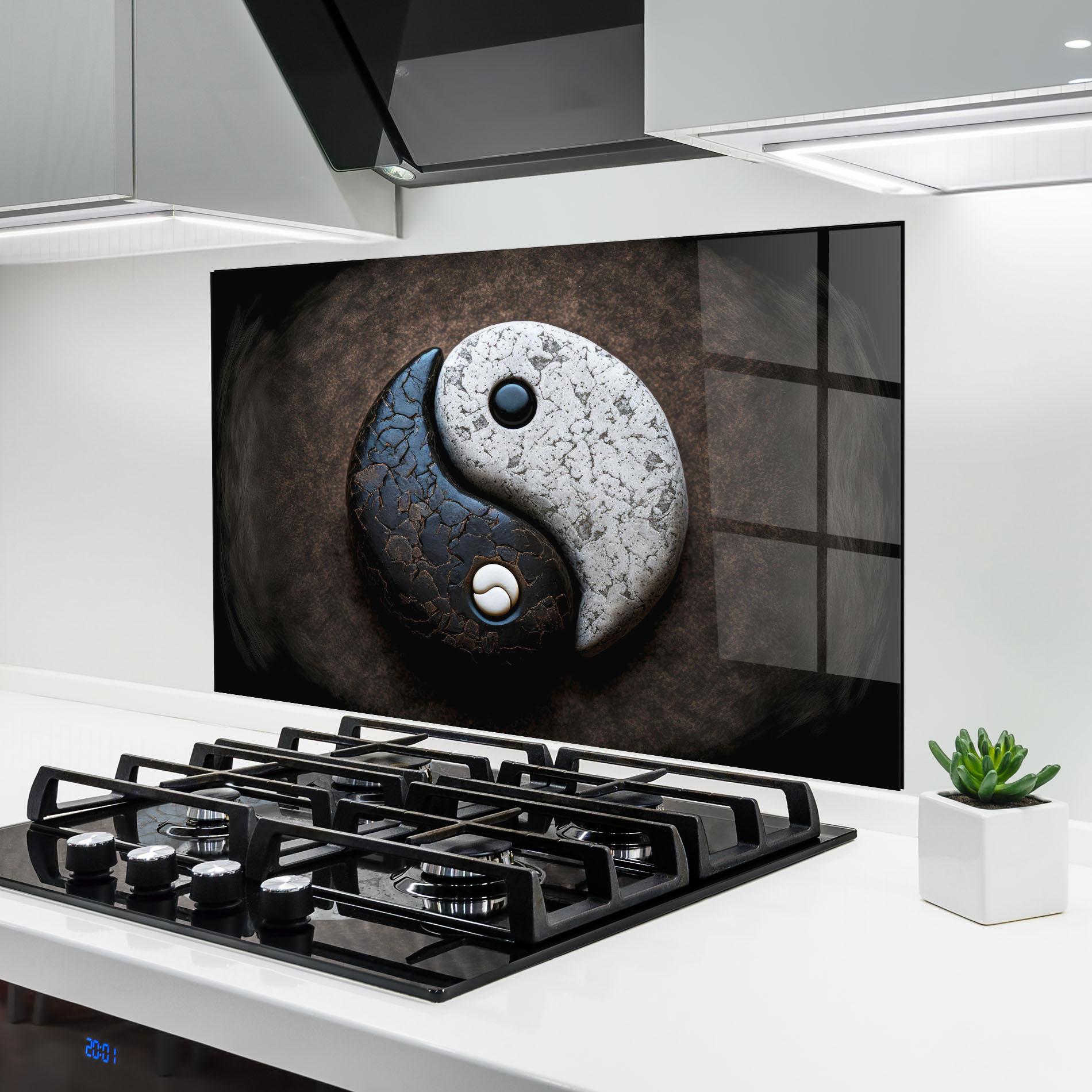 Panou Sticla Bucatarie Black Stone Yinyang mockup 6