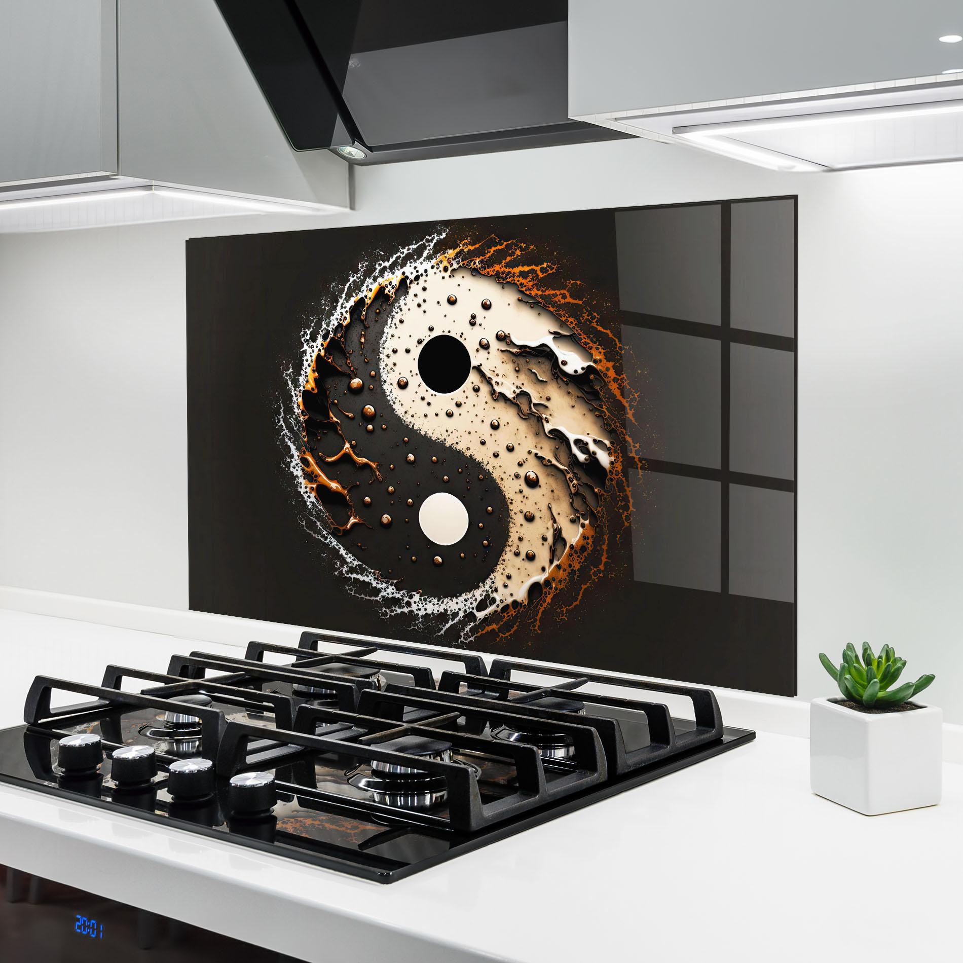 Panou Sticla Bucatarie Brown Liquid Yinyang mockup 6