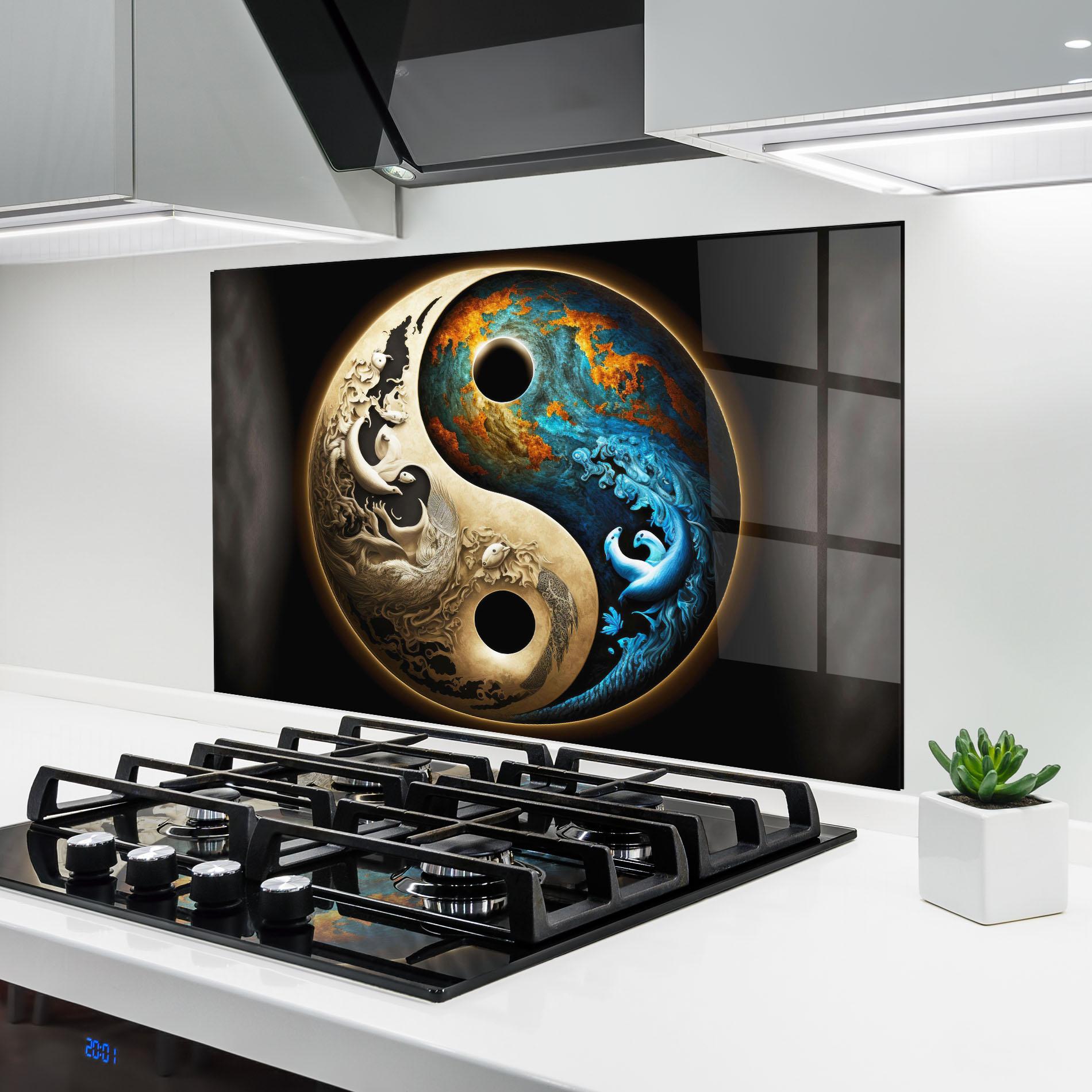 Panou Sticla Bucatarie Cream Blue Yinyang mockup 6