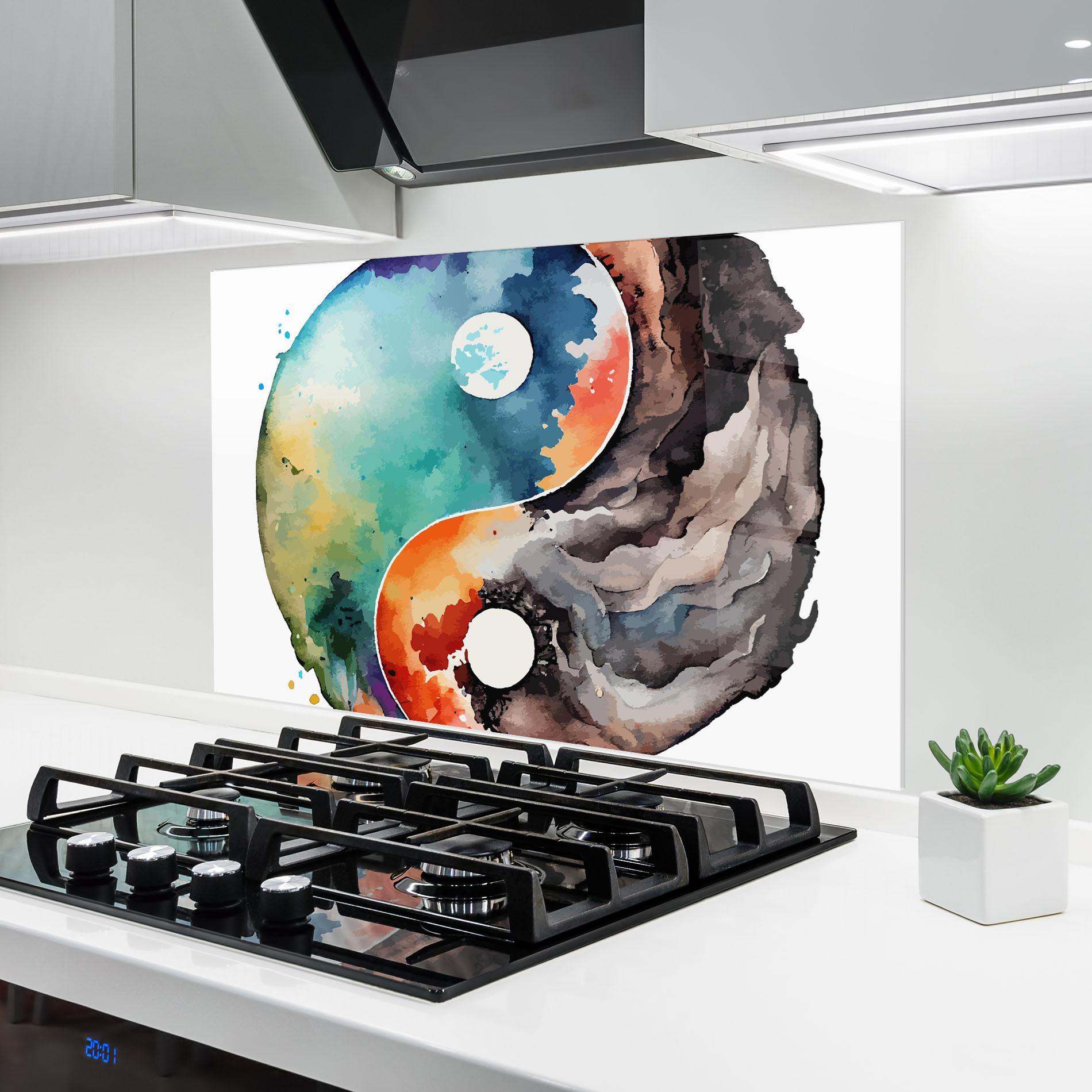 Panou Sticla Bucatarie Earth Yinyang Art mockup 6