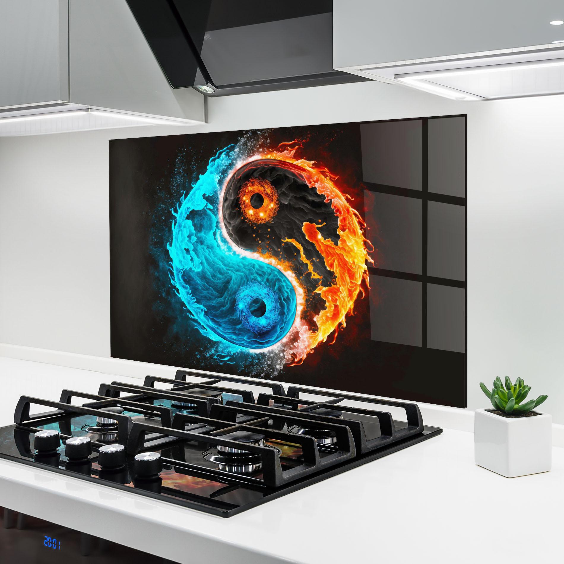 Panou Sticla Bucatarie Fire Yinyang Art mockup 6