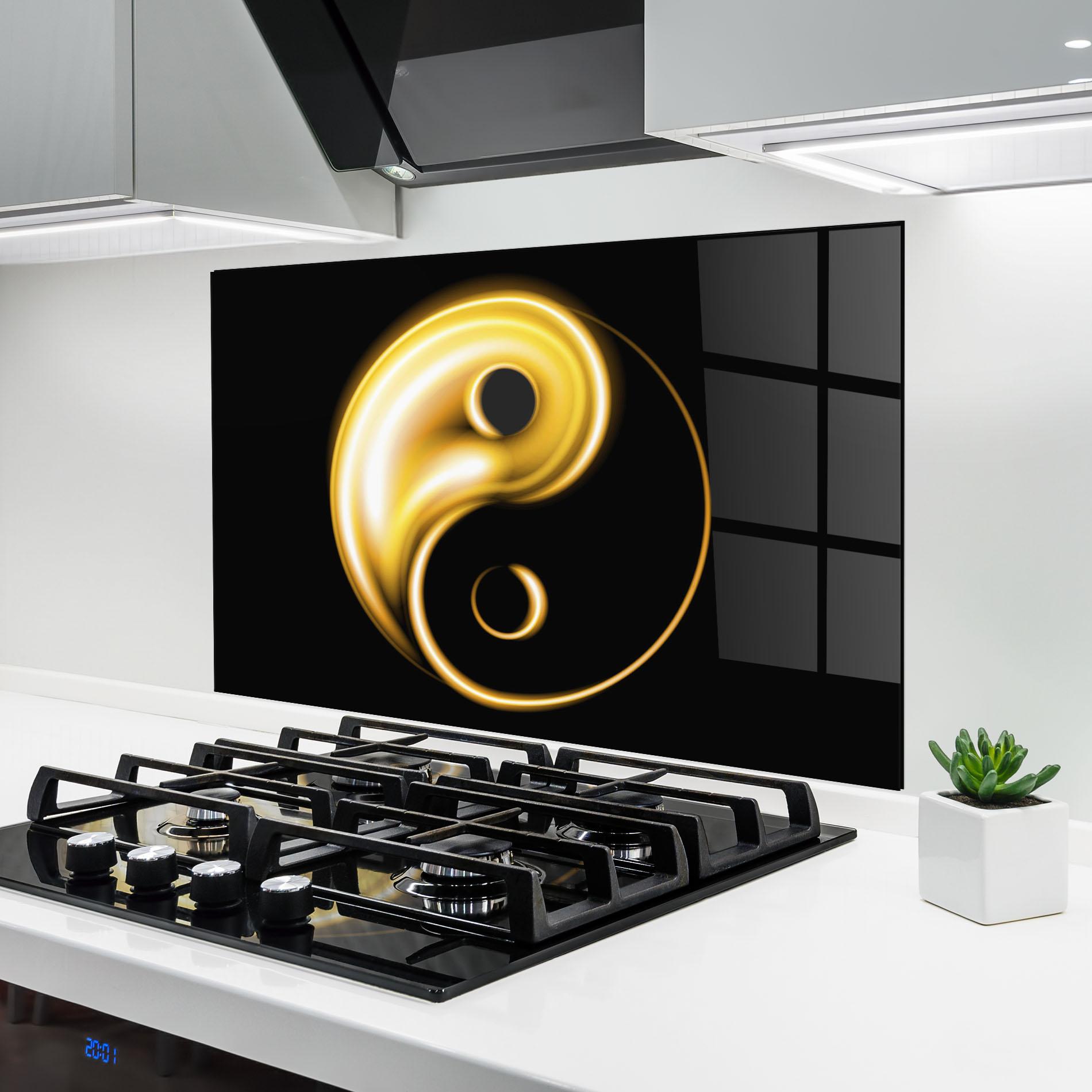 Panou Sticla Bucatarie Gold Yinyang mockup 6