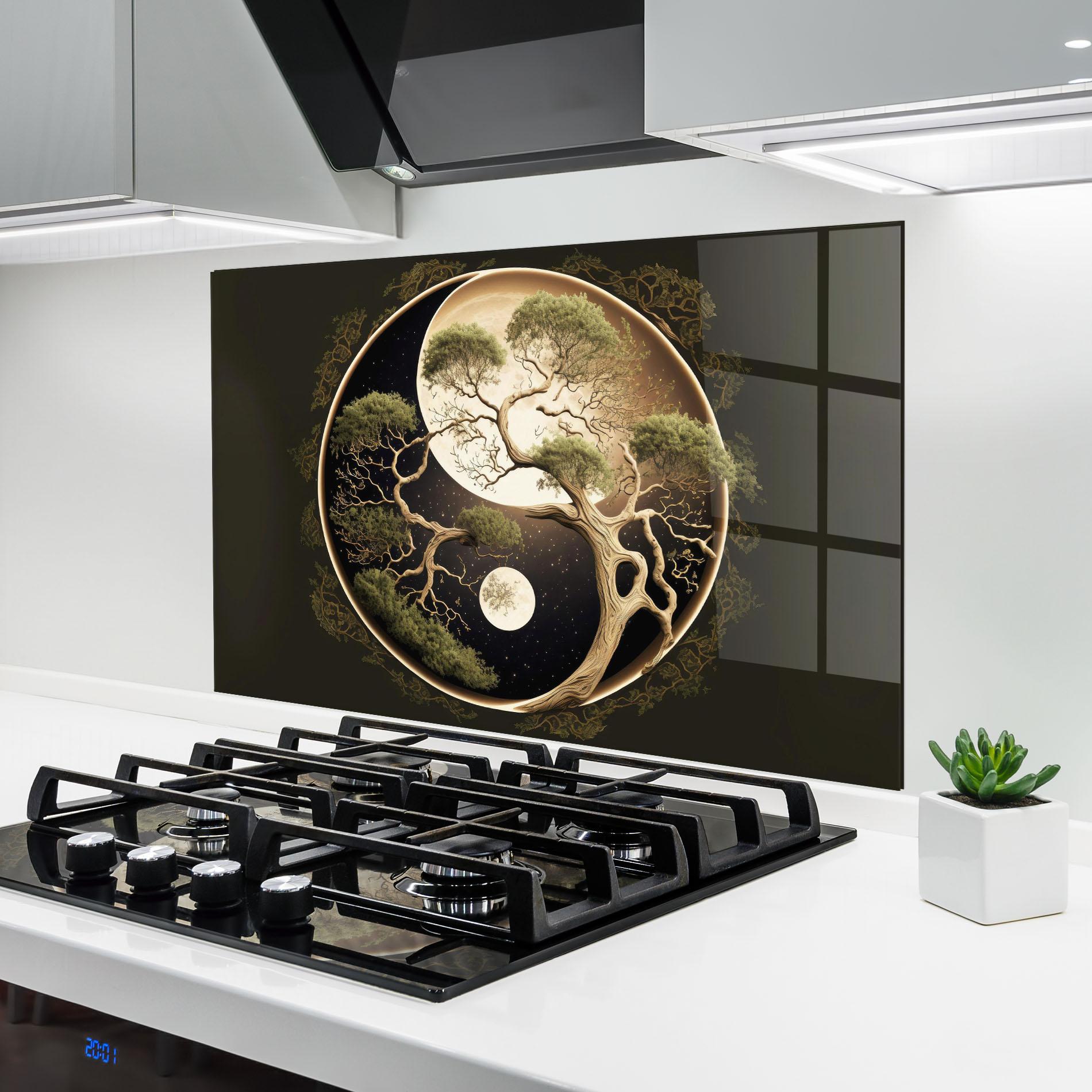 Panou Sticla Bucatarie Green Tree Yinyang mockup 6