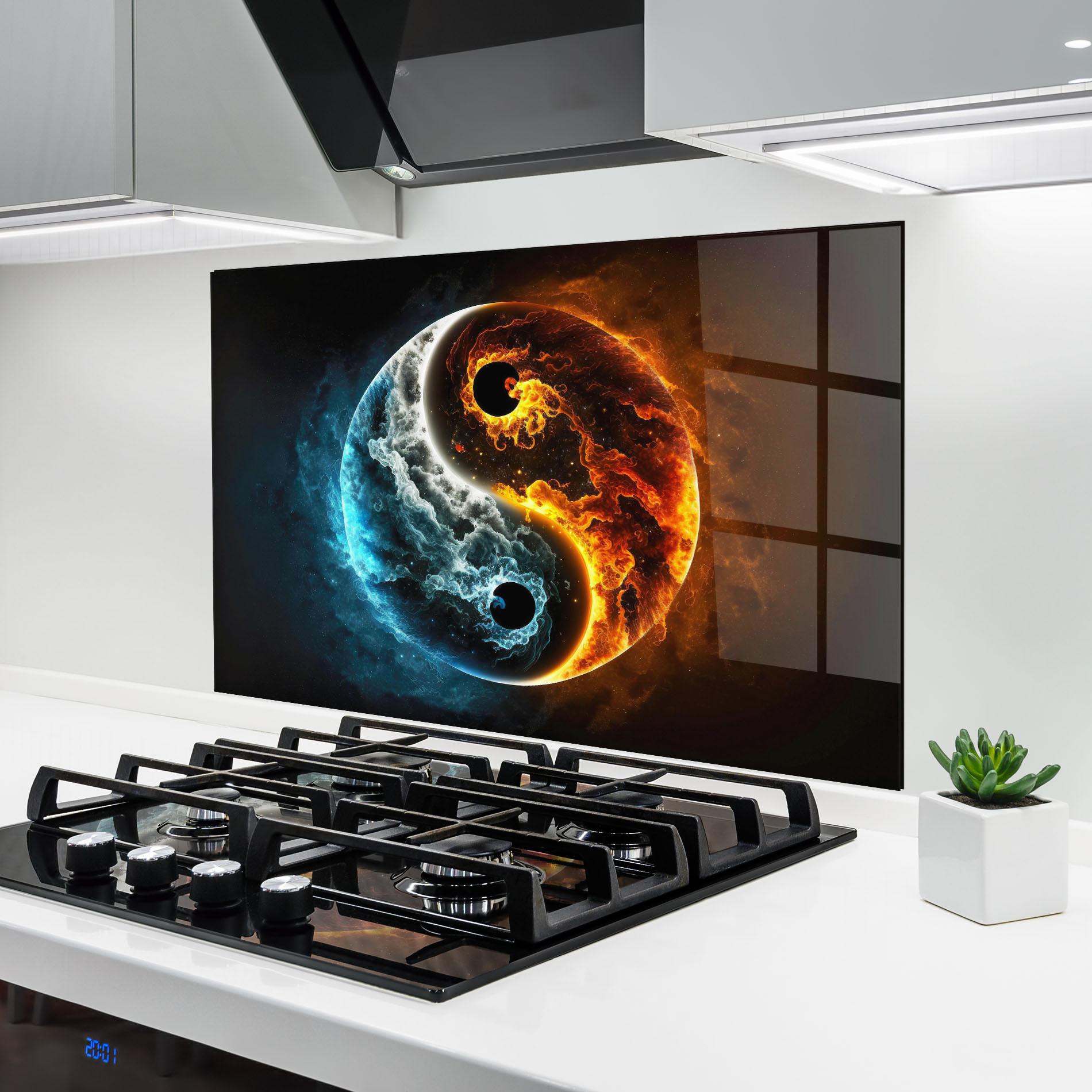 Panou Sticla Bucatarie Red Blue Yin Yang mockup 6