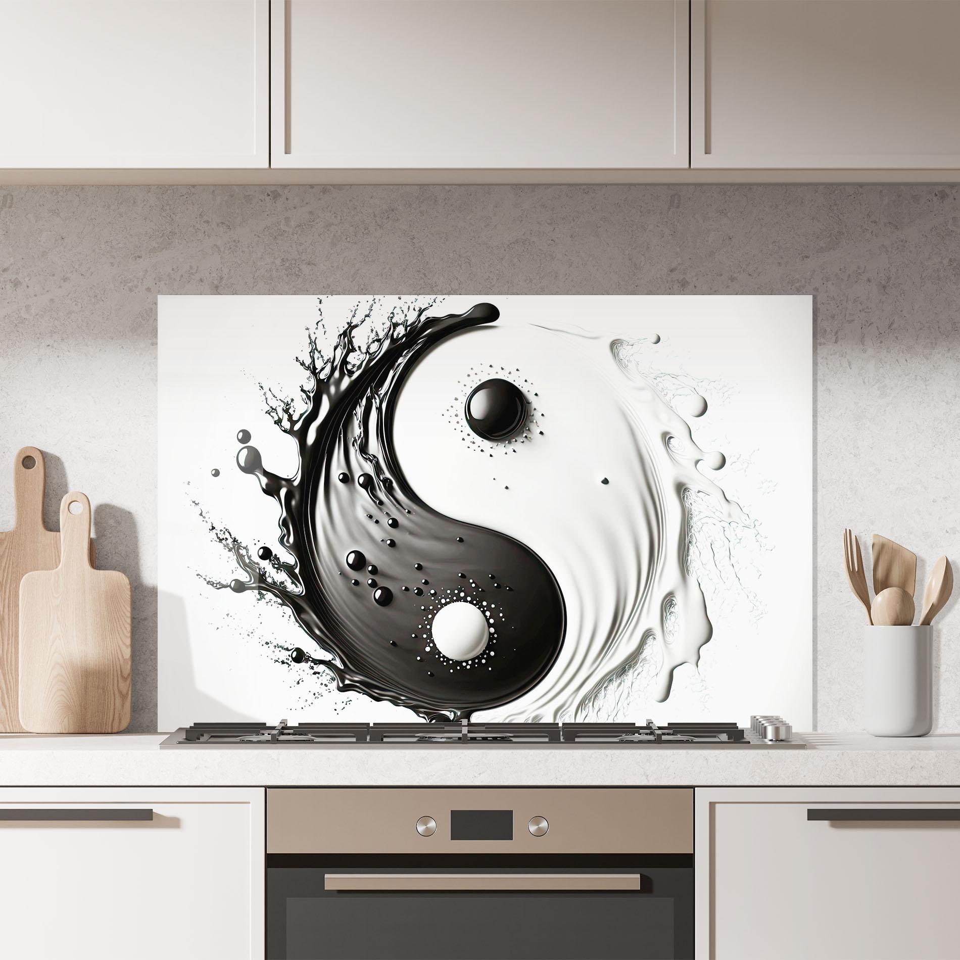 Panou Sticla Bucatarie Black Liquid Yinyang mockup 7
