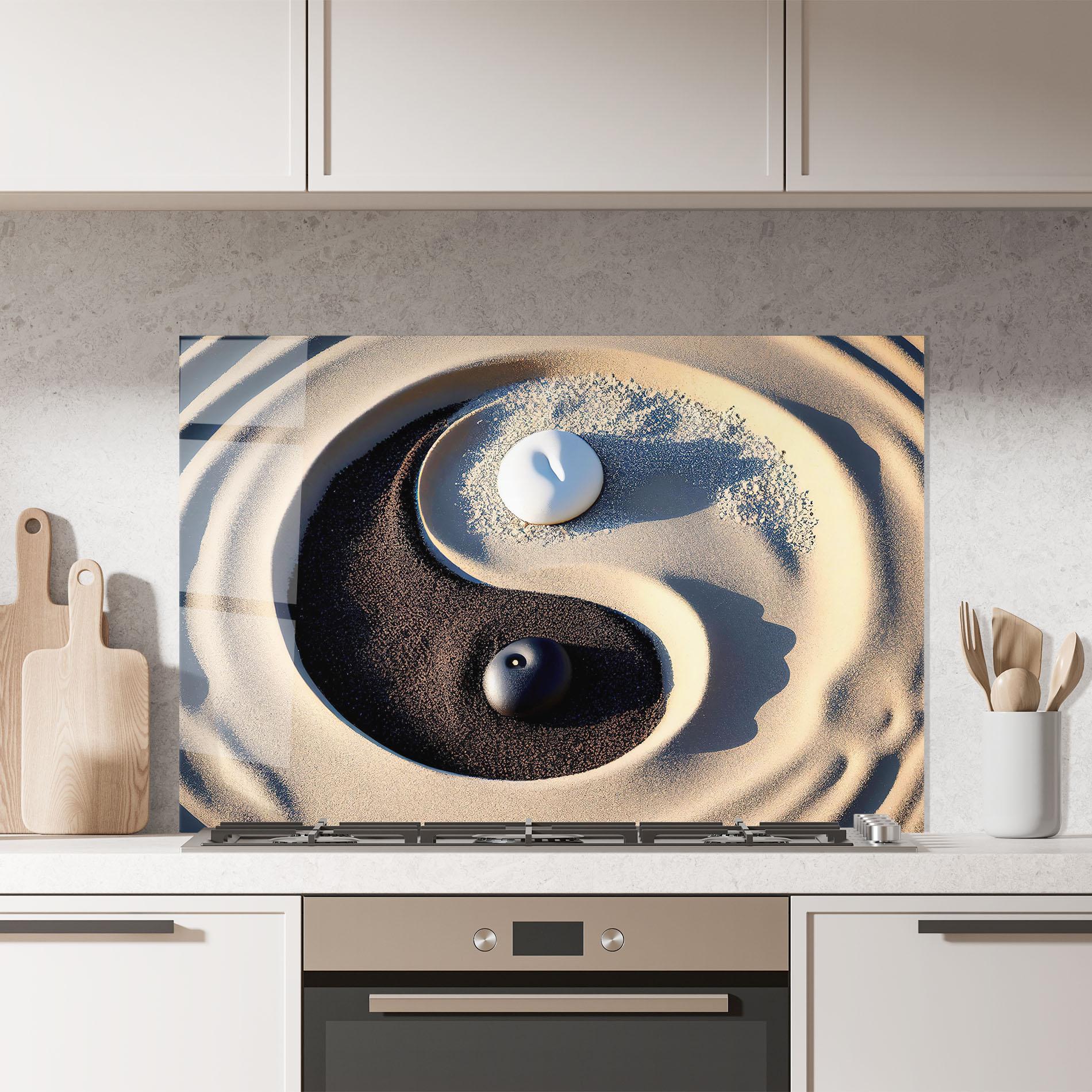 Panou Sticla Bucatarie Black Sand Yinyang mockup 7