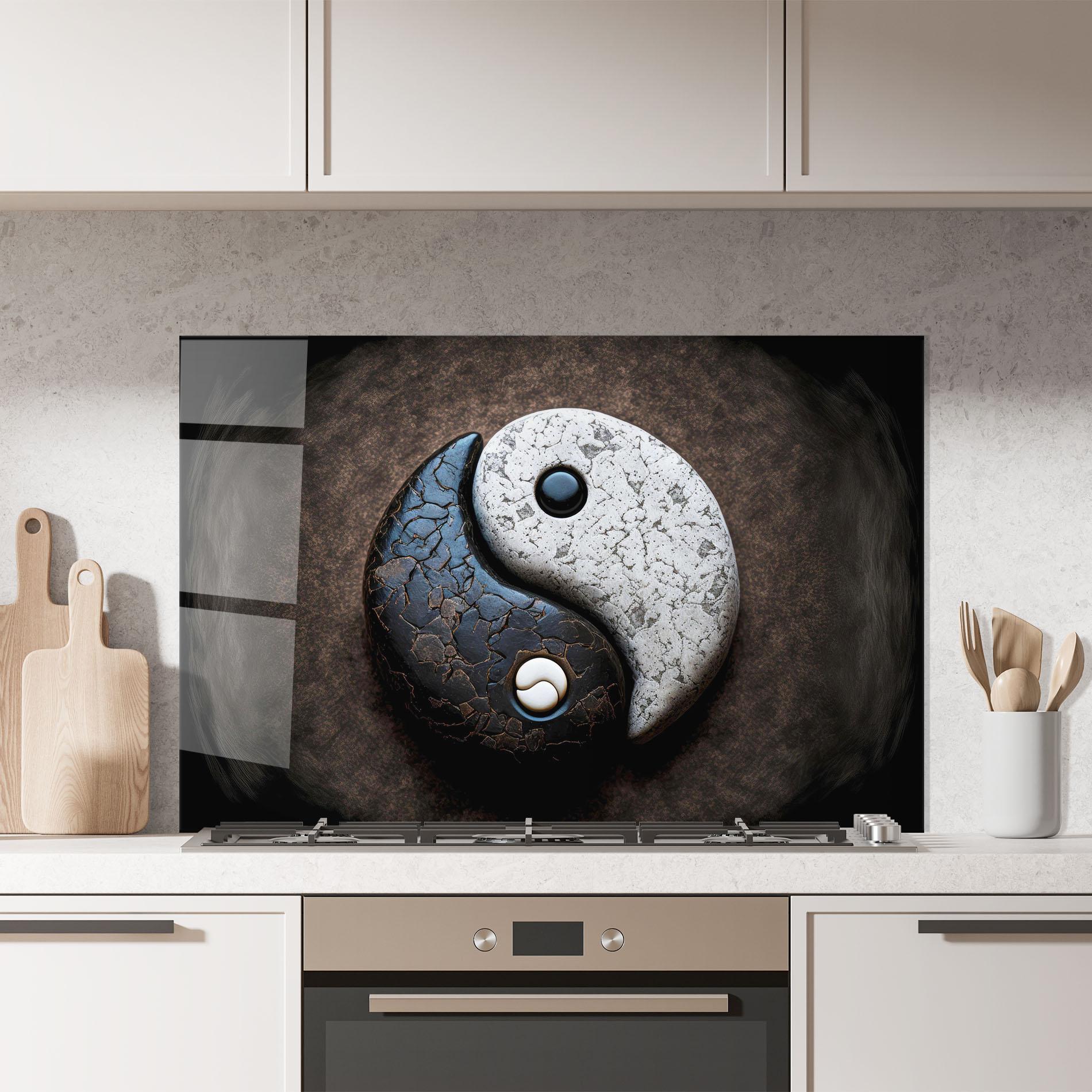 Panou Sticla Bucatarie Black Stone Yinyang mockup 7