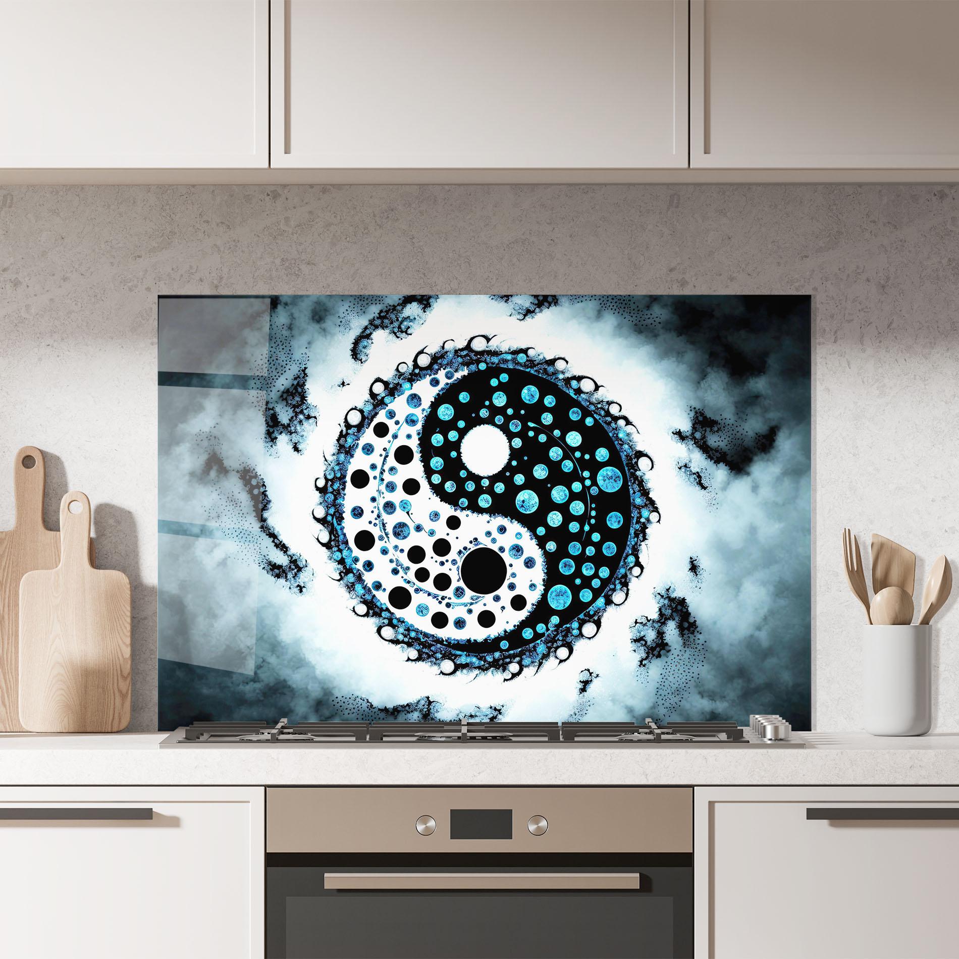 Panou Sticla Bucatarie Blue White Yinyang mockup 7