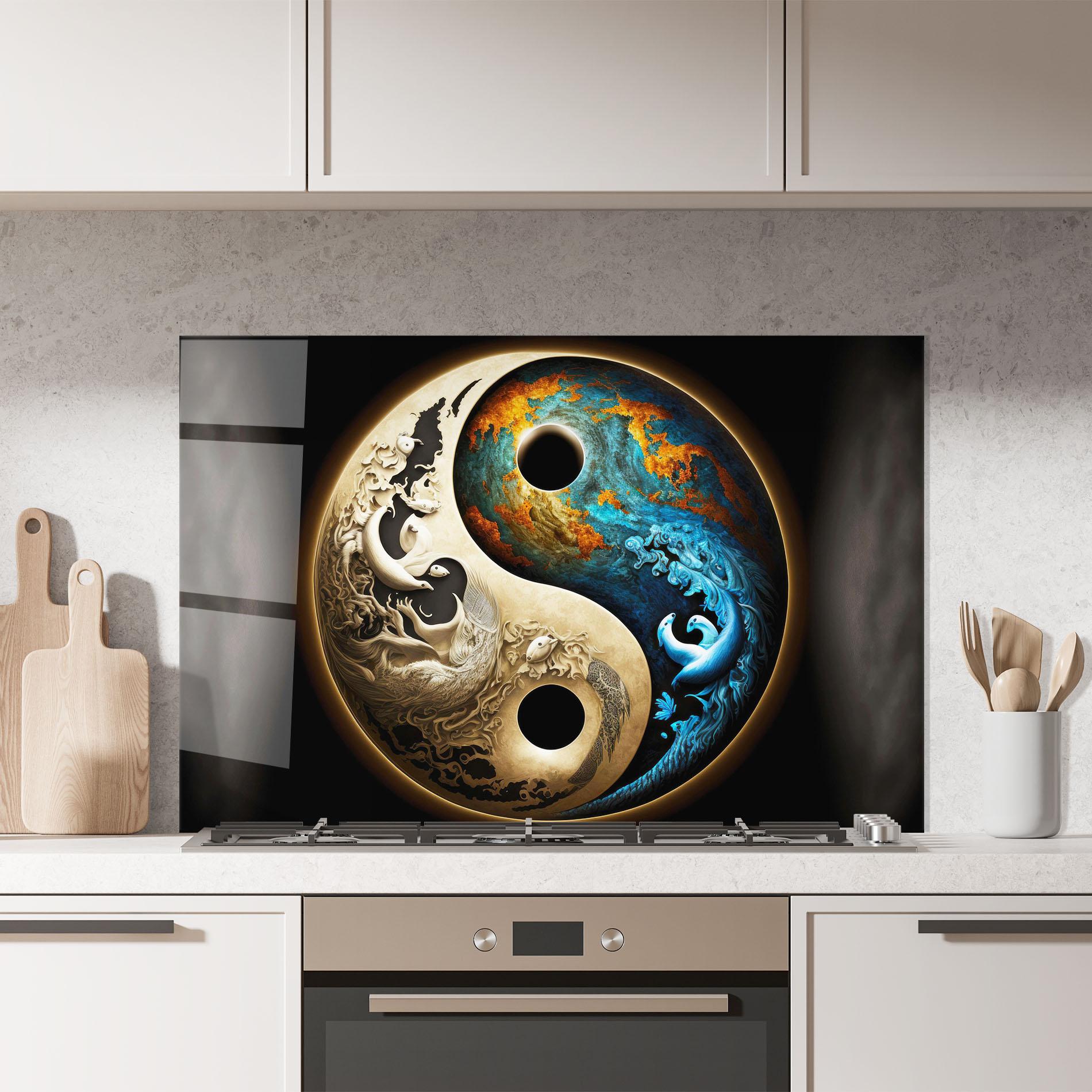 Panou Sticla Bucatarie Cream Blue Yinyang mockup 7