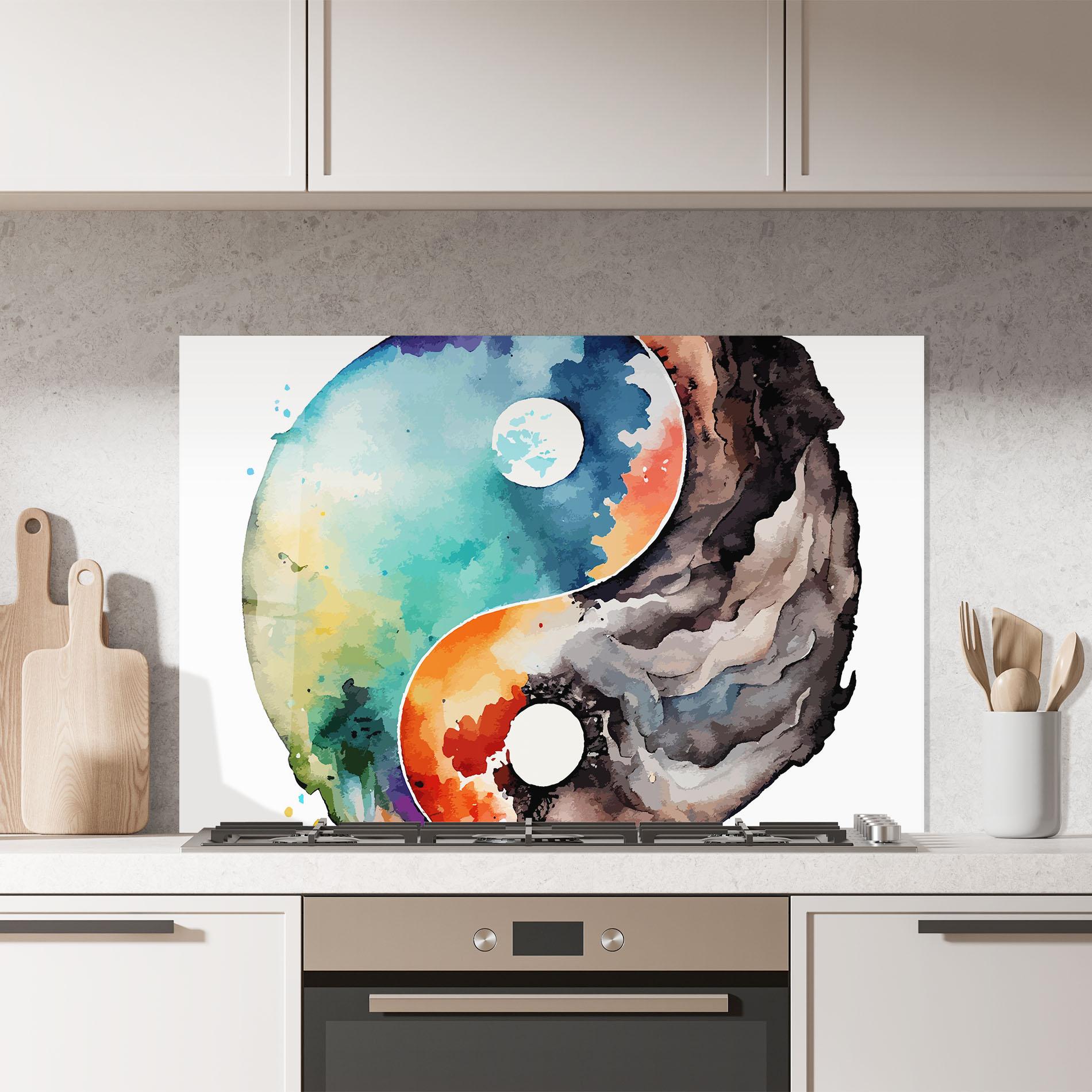 Panou Sticla Bucatarie Earth Yinyang Art mockup 7