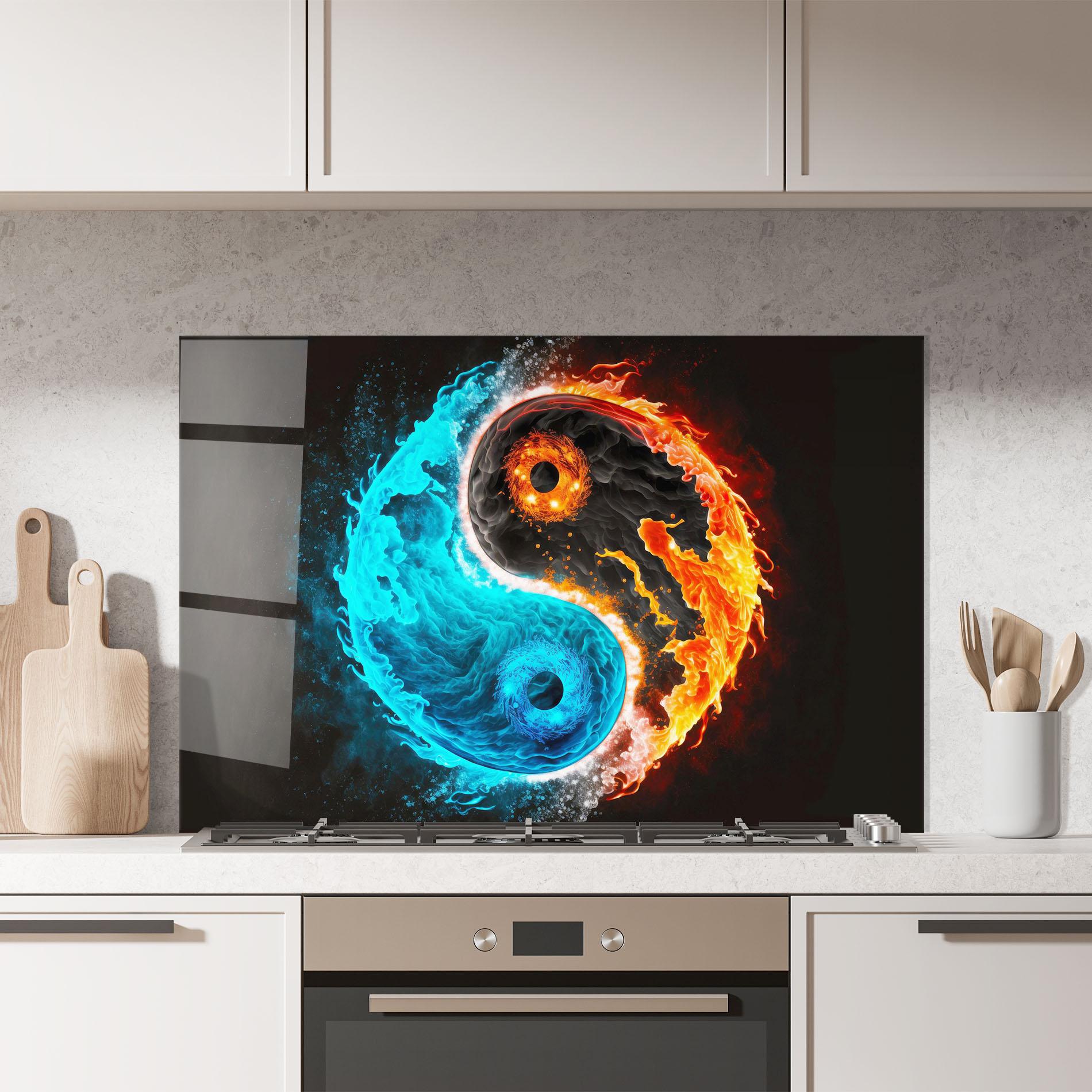Panou Sticla Bucatarie Fire Yinyang Art mockup 7