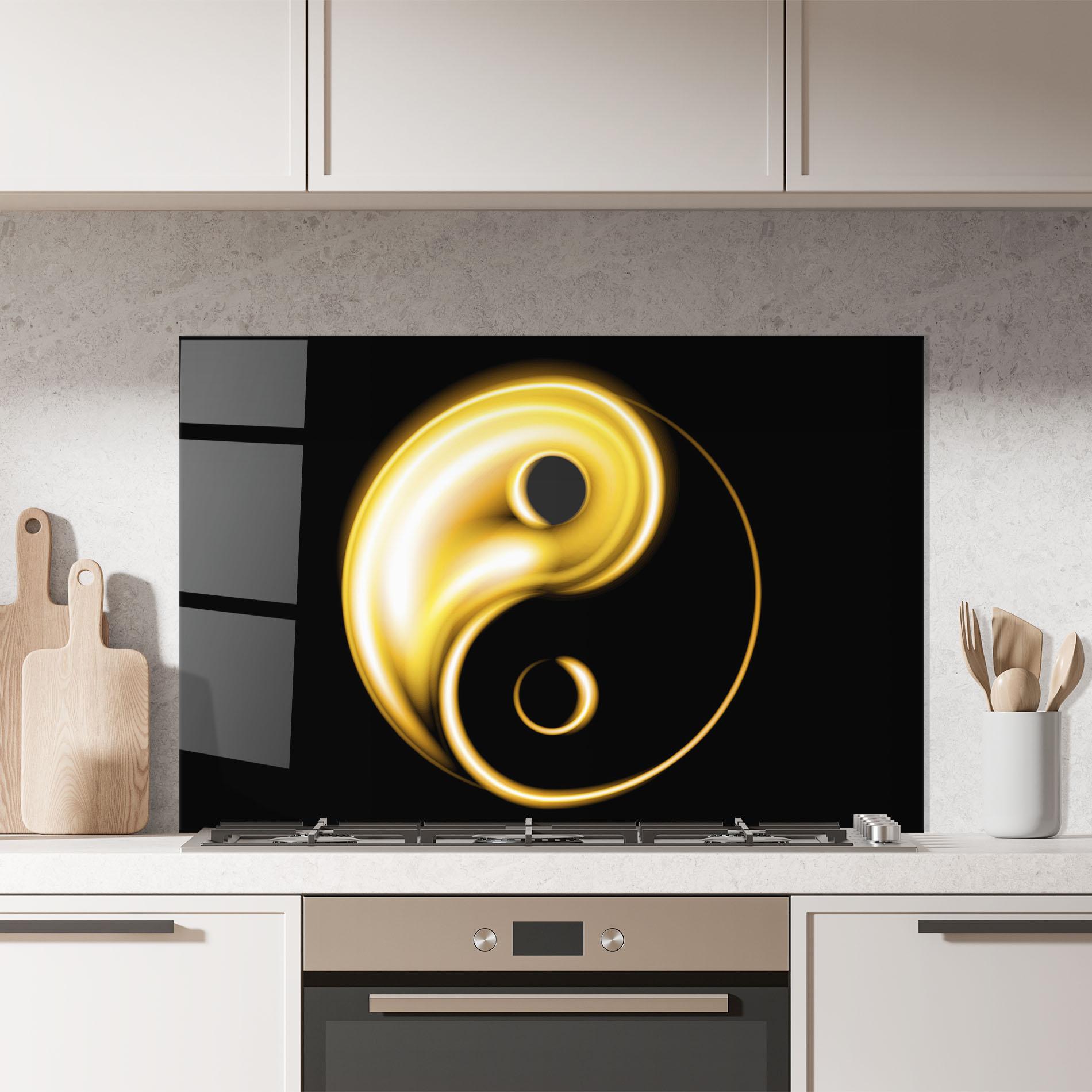 Panou Sticla Bucatarie Gold Yinyang mockup 7
