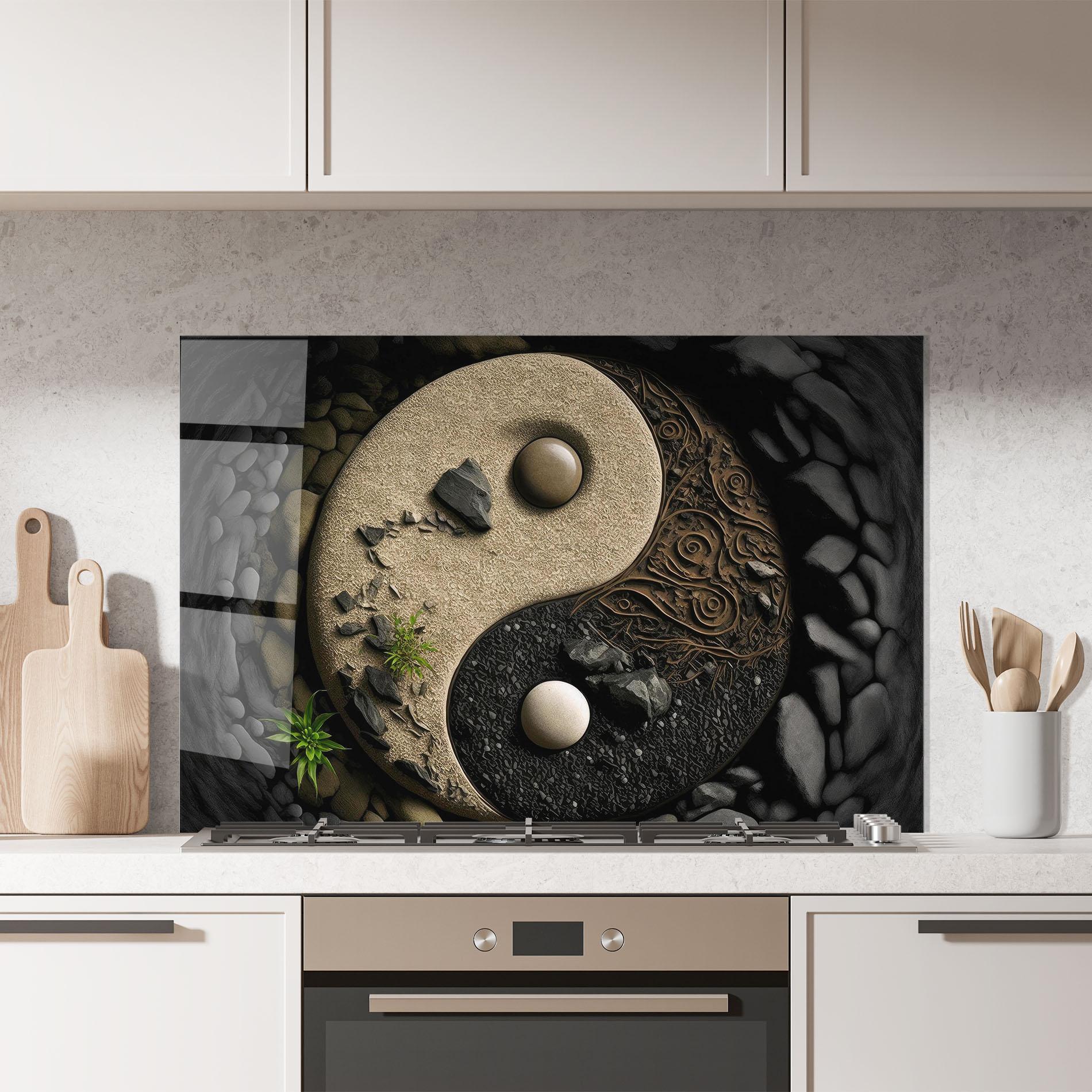 Panou Sticla Bucatarie Gray Pebbles Yinyang mockup 7