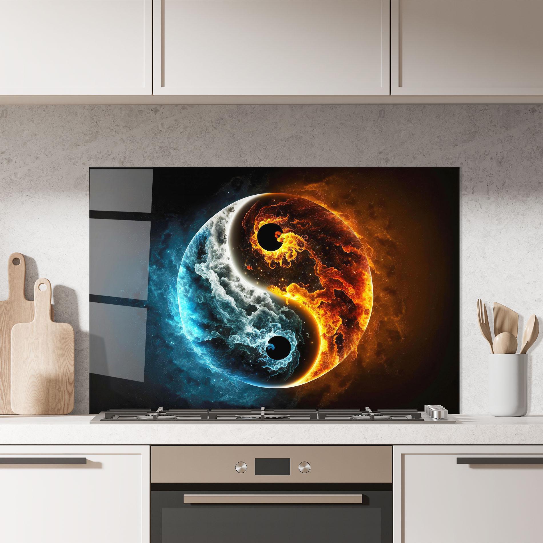 Panou Sticla Bucatarie Red Blue Yin Yang mockup 7