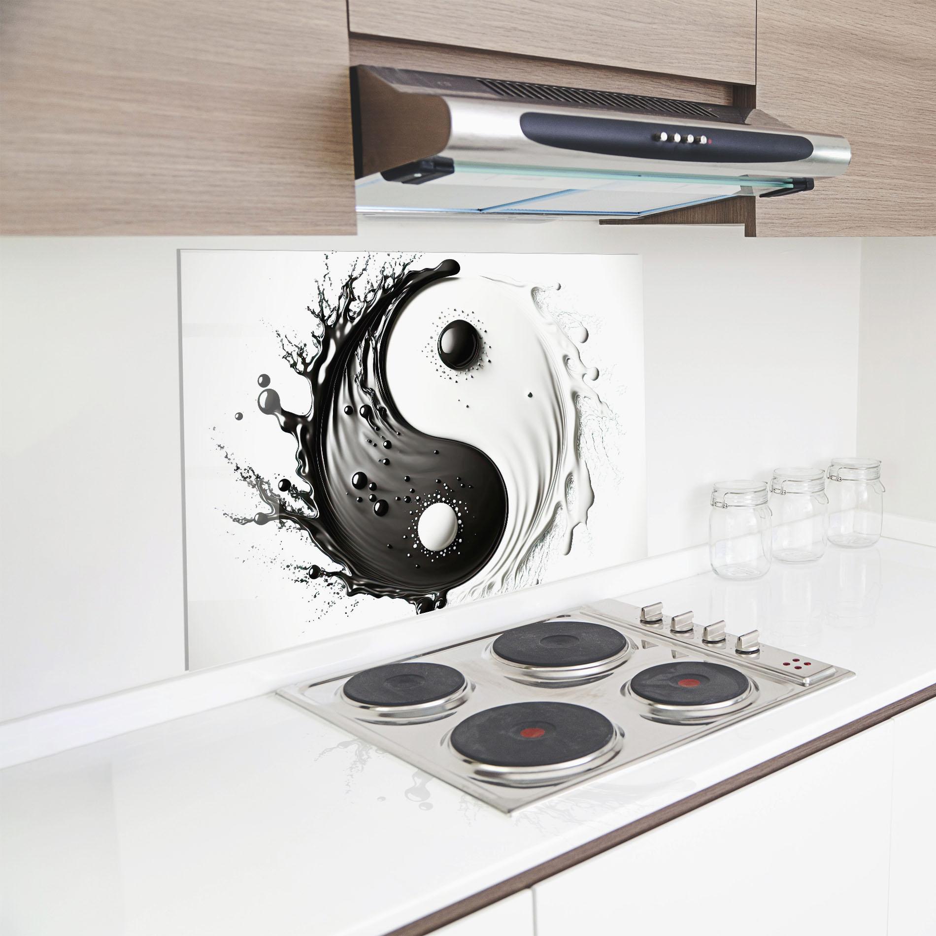 Panou Sticla Bucatarie Black Liquid Yinyang mockup 8