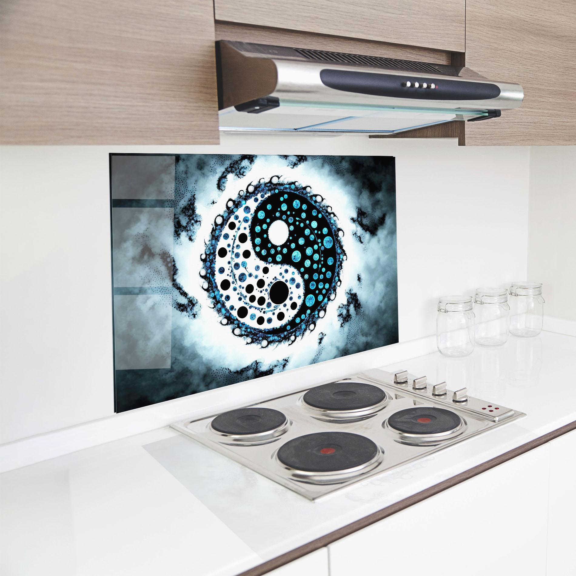 Panou Sticla Bucatarie Blue White Yinyang mockup 8
