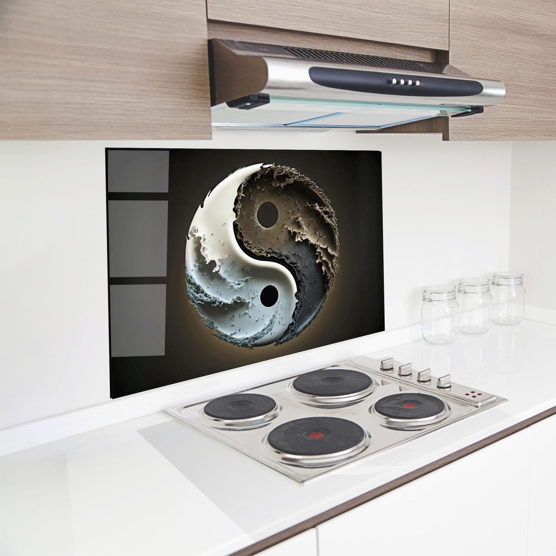 Panou Sticla Bucatarie Brown Smoke Yinyang mockup 8