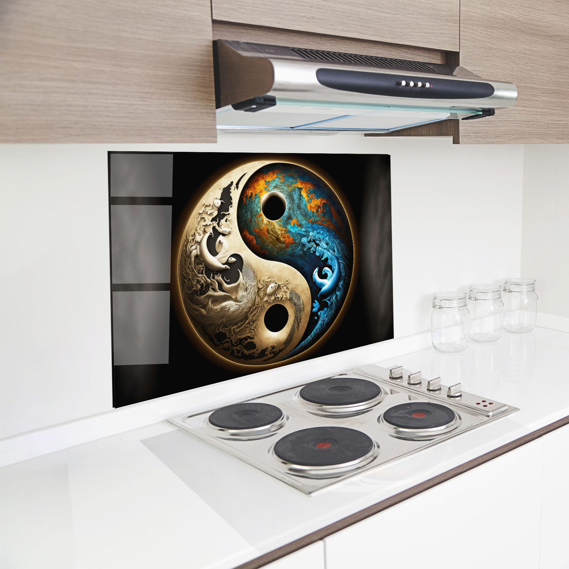 Panou Sticla Bucatarie Cream Blue Yinyang mockup 8