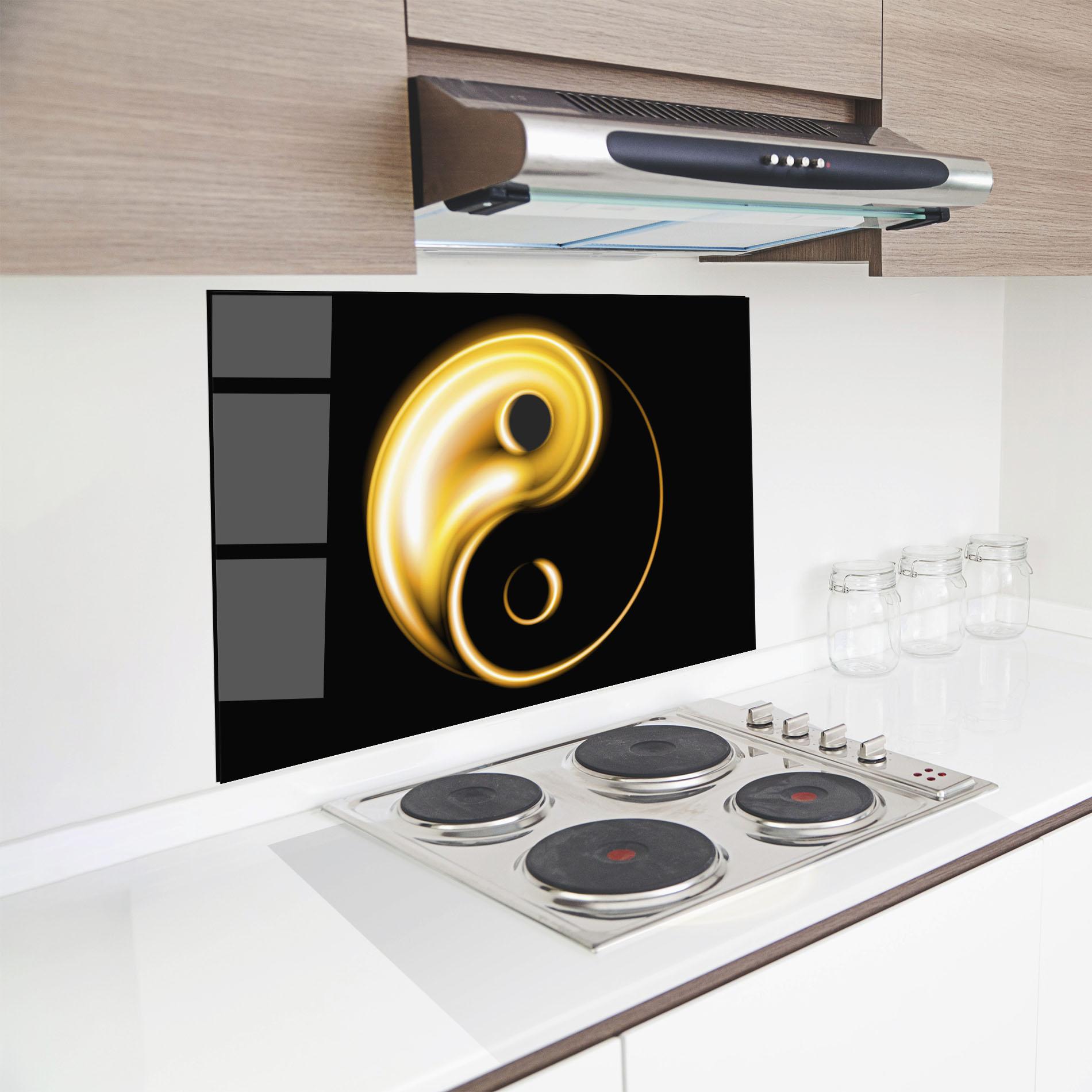 Panou Sticla Bucatarie Gold Yinyang mockup 8