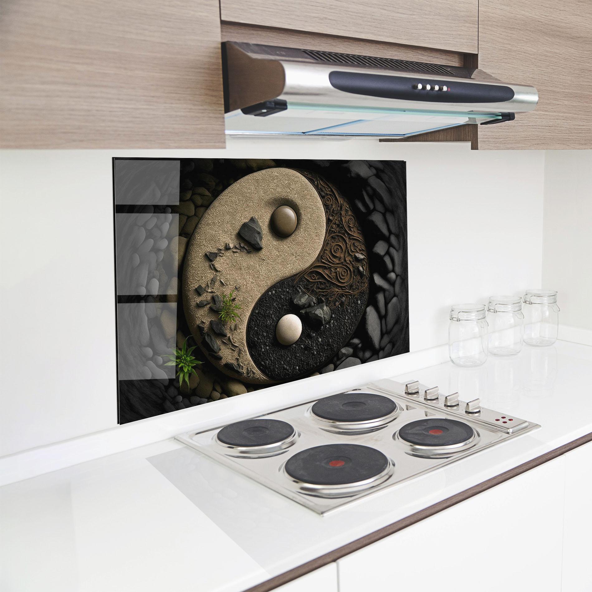 Panou Sticla Bucatarie Gray Pebbles Yinyang mockup 8