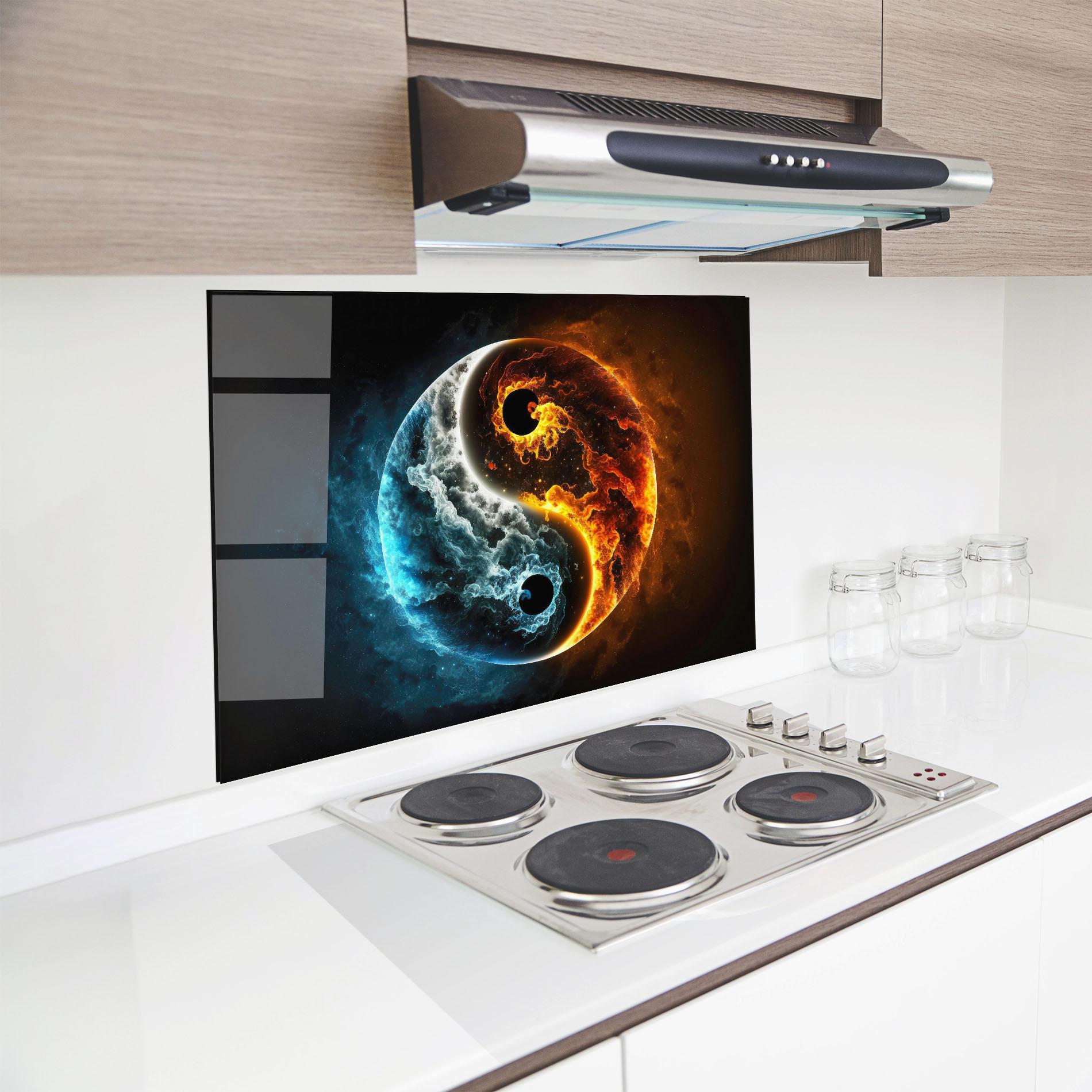 Panou Sticla Bucatarie Red Blue Yin Yang mockup 8