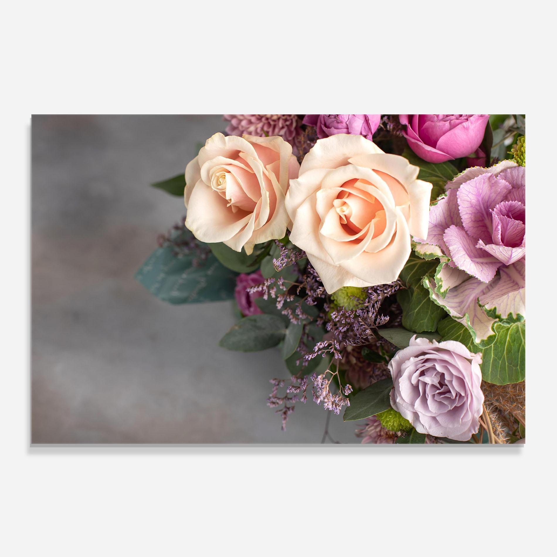 Panou Sticla Bucatarie Cream Purple Bouquet mockup 0