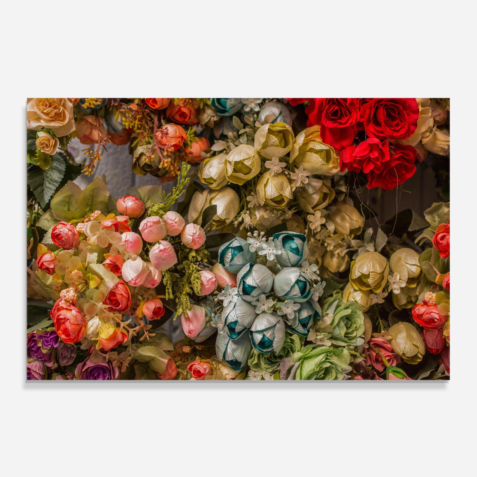 Panou Sticla Bucatarie Fake Flowers Wall mockup 0
