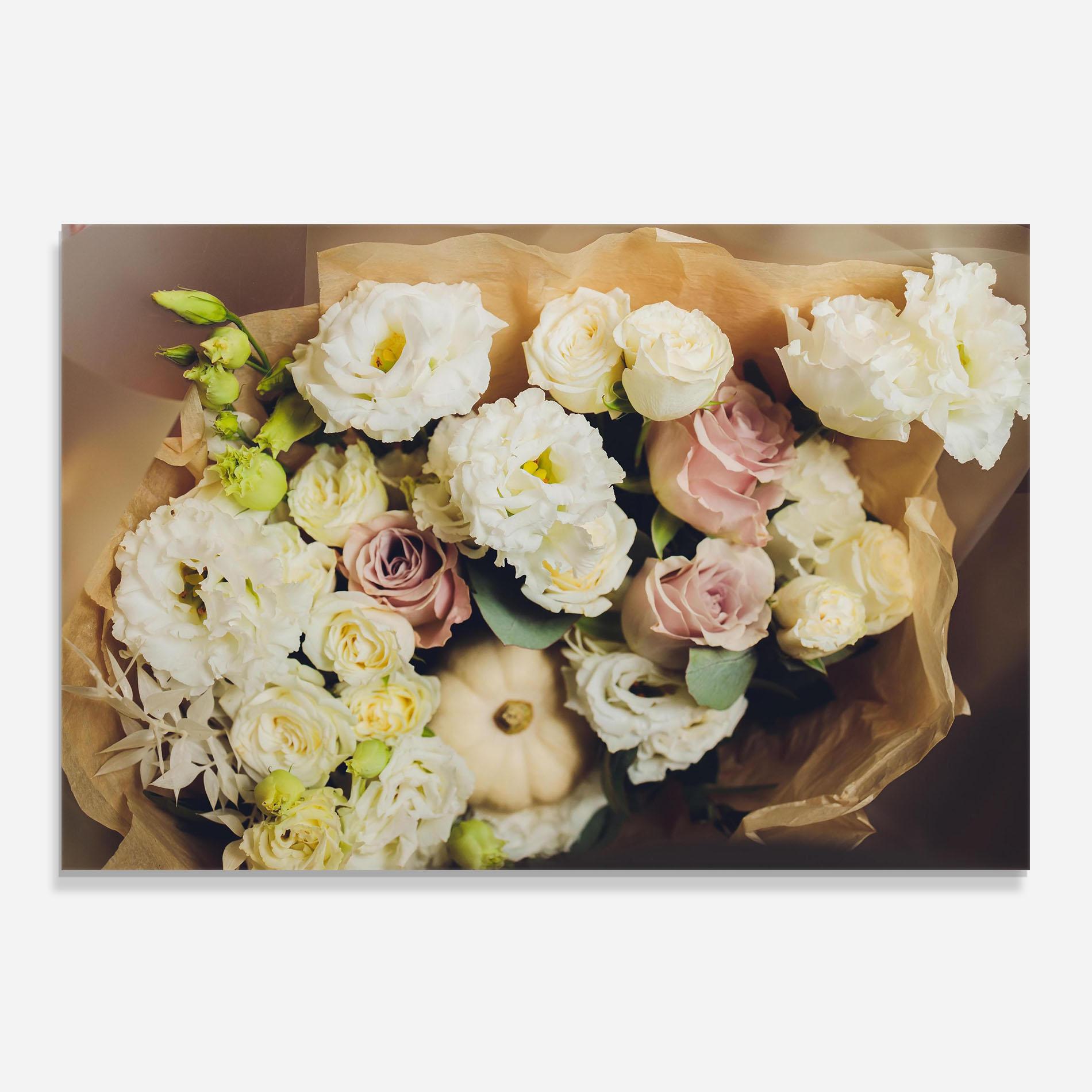 Panou Sticla Bucatarie White Flowers Bouquet mockup 0