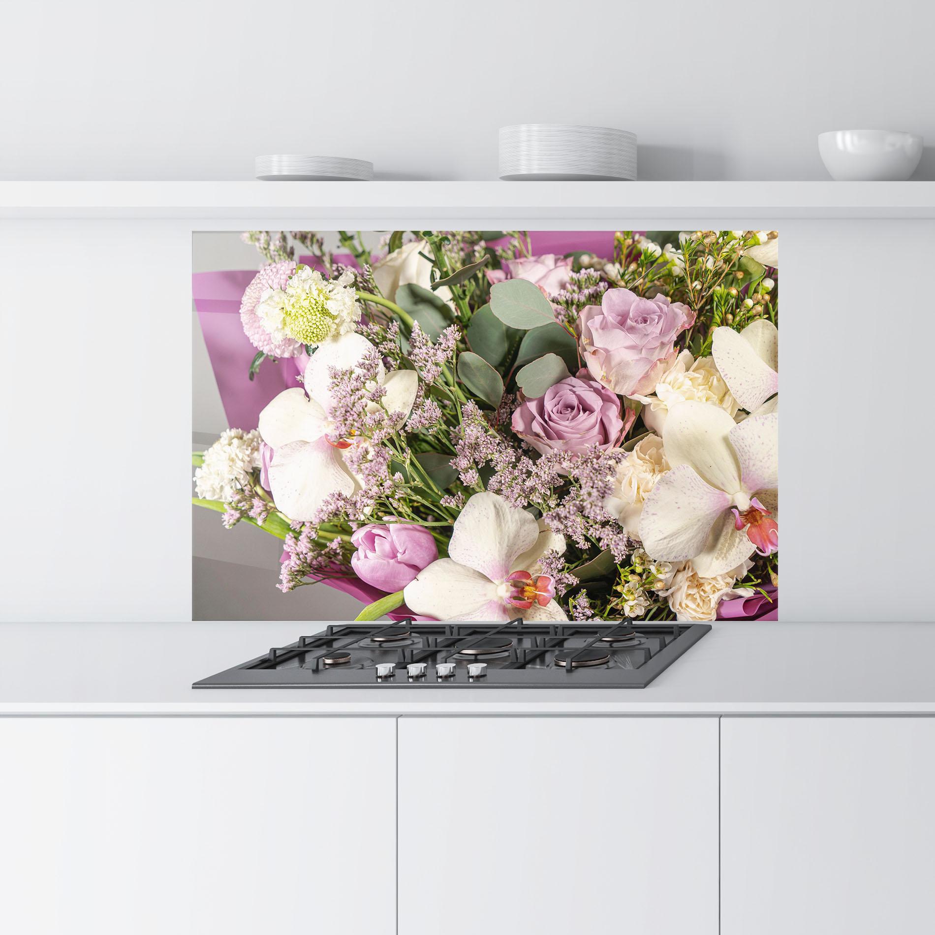 Panou Sticla Bucatarie Cute Purple Bouquet mockup 9