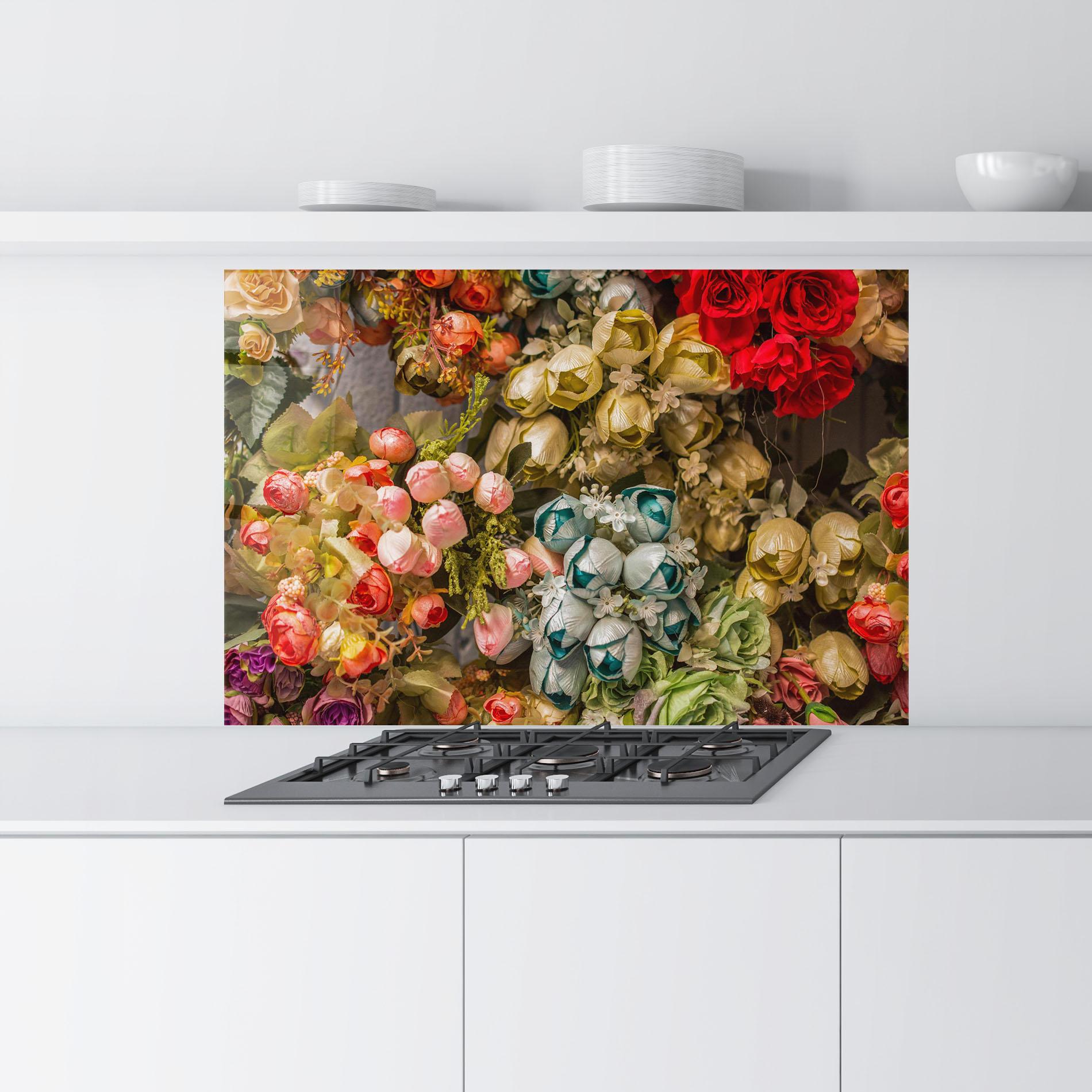 Panou Sticla Bucatarie Fake Flowers Wall mockup 9