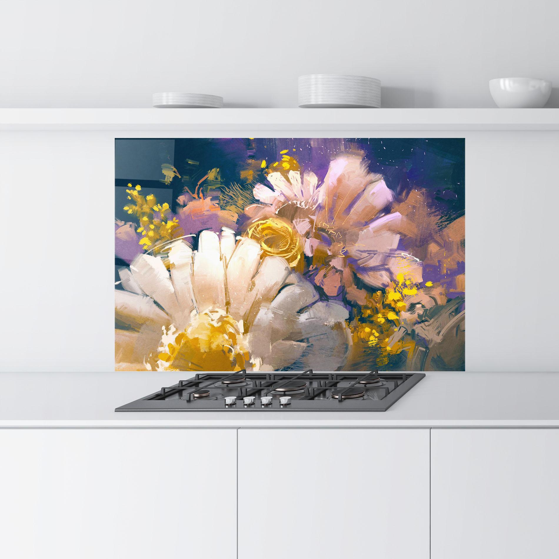 Panou Sticla Bucatarie Gold Purple Flowers mockup 9