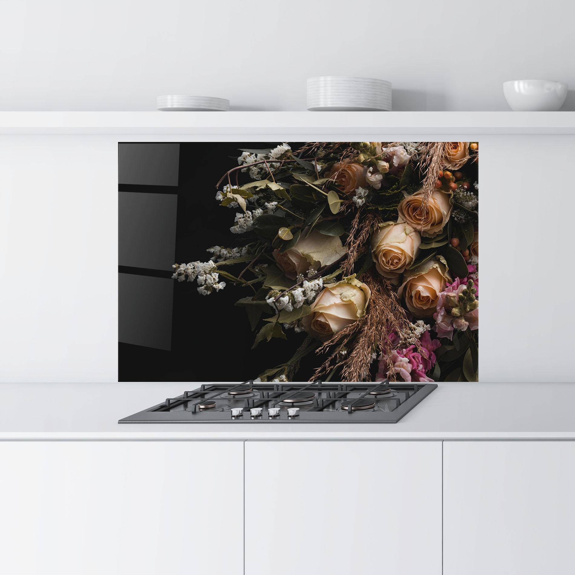 Panou Sticla Bucatarie Luxurious Cream Bouquet mockup 9