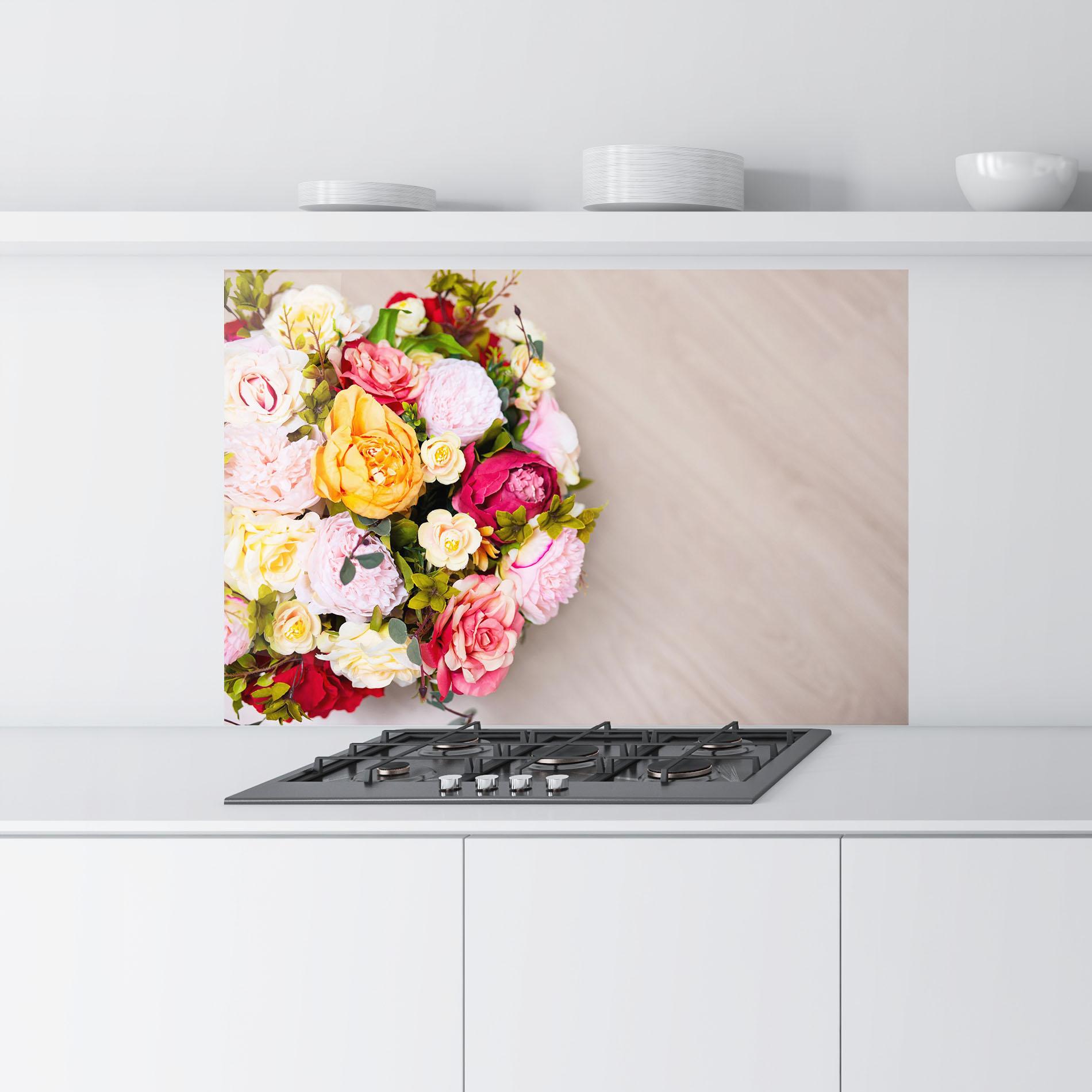 Panou Sticla Bucatarie Orange Purple Bouquet mockup 9