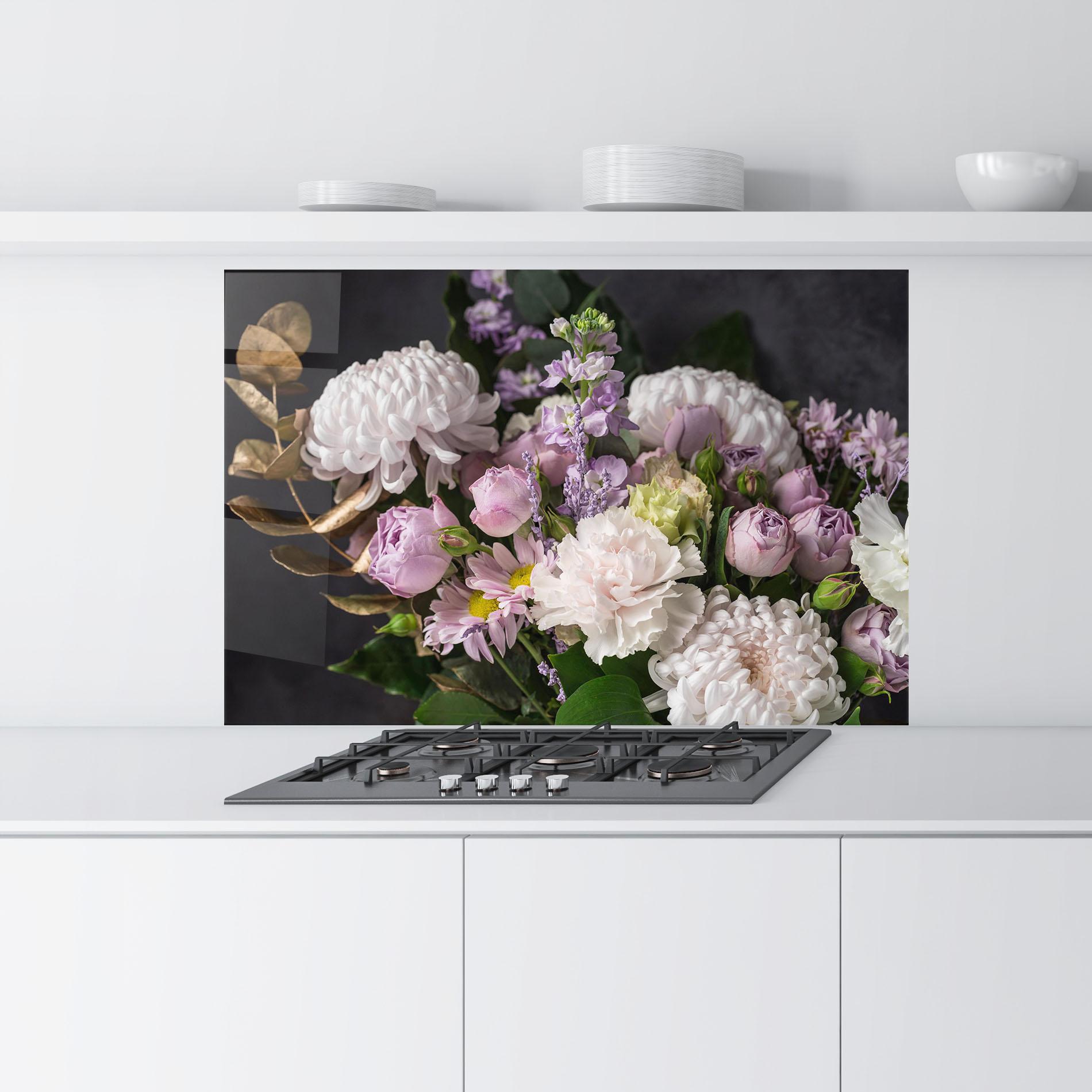 Panou Sticla Bucatarie Pastel Purple Bouquet mockup 9