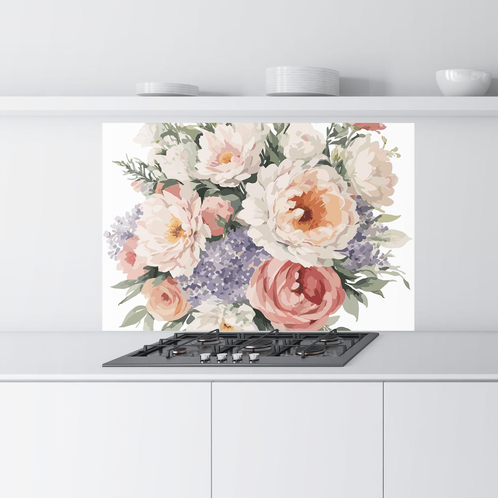 Panou Sticla Bucatarie Pretty Watercolor Bouquet mockup 9