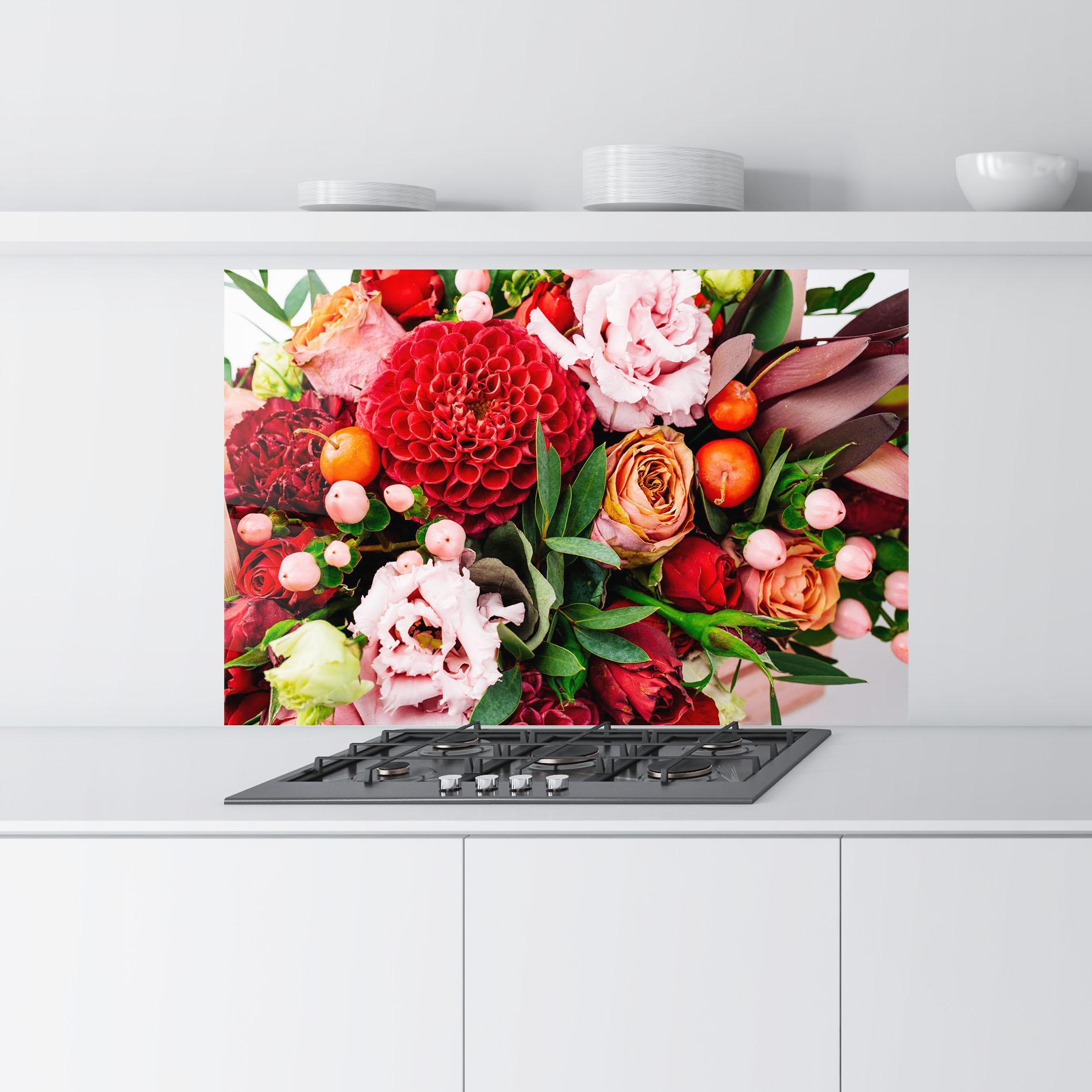 Panou Sticla Bucatarie Red Orange Bouquet mockup 9