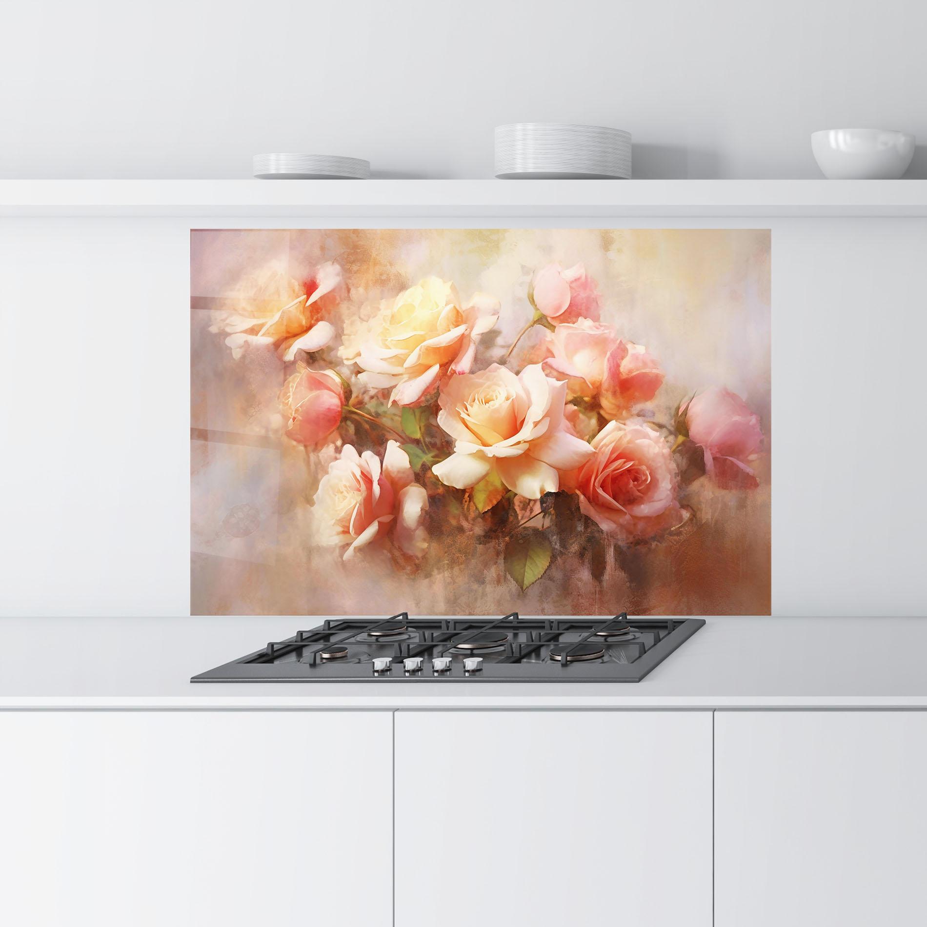 Panou Sticla Bucatarie Roses Bouquet Painting mockup 9