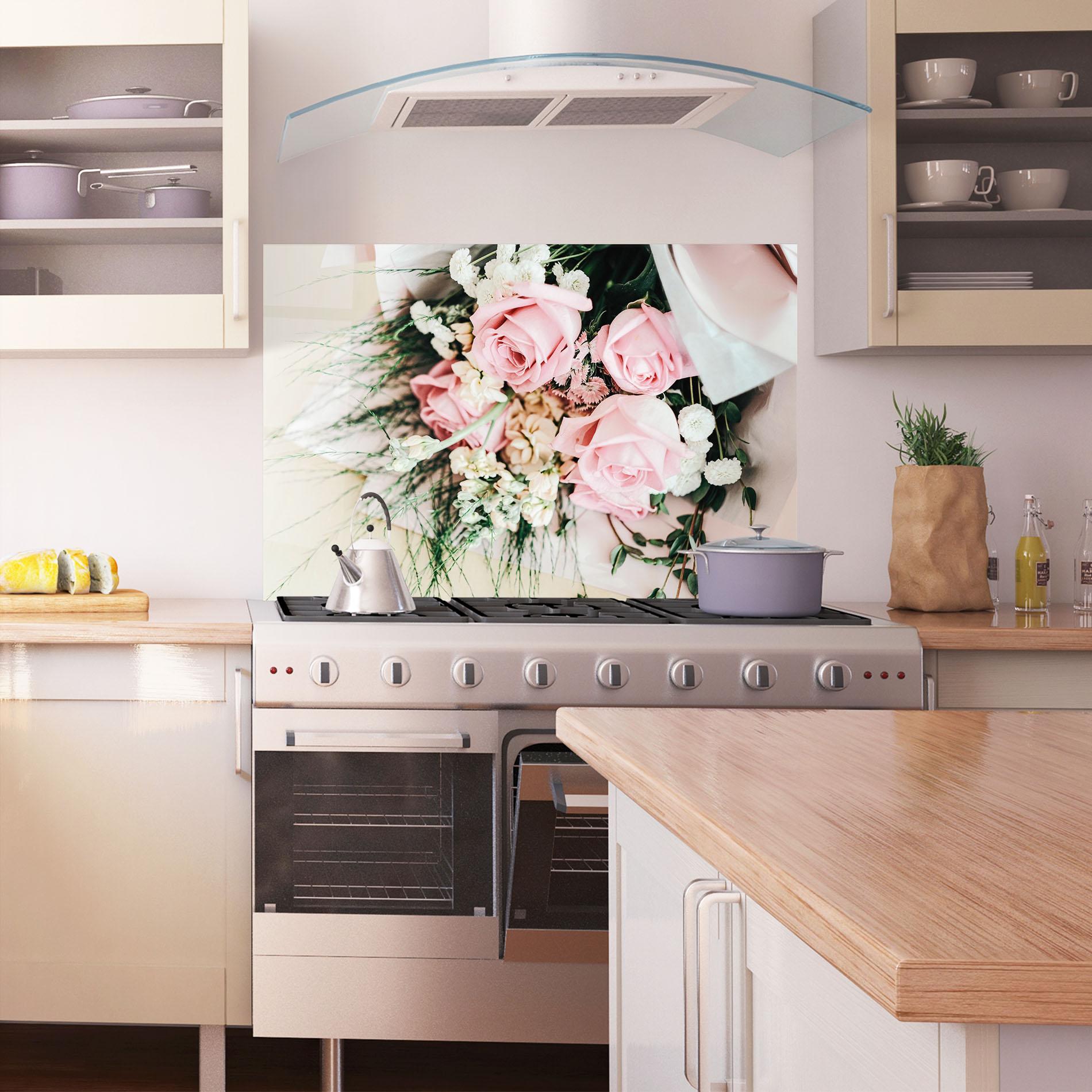 Panou Sticla Bucatarie Baby Pink Bouquet mockup 1