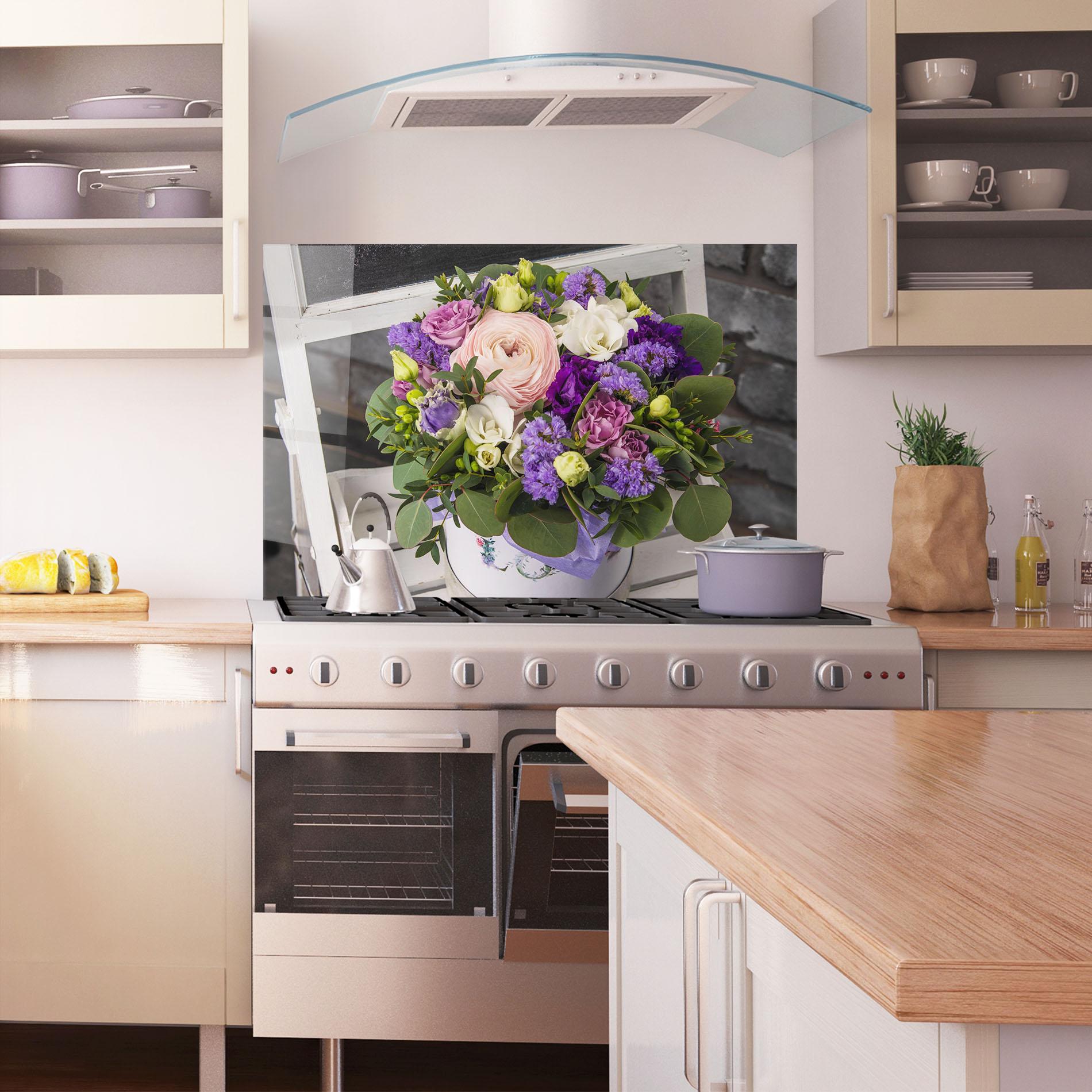 Panou Sticla Bucatarie Big Pink Rose Bouquet mockup 1