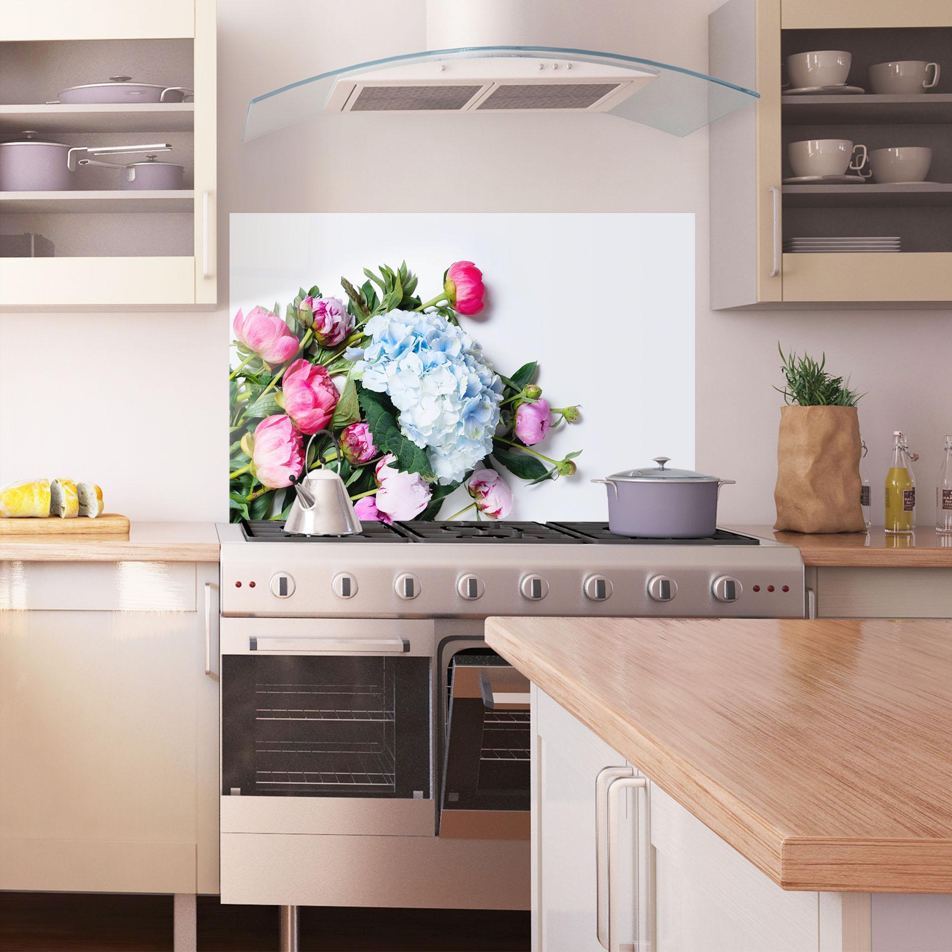 Panou Sticla Bucatarie Blue Pink Bouquet mockup 1
